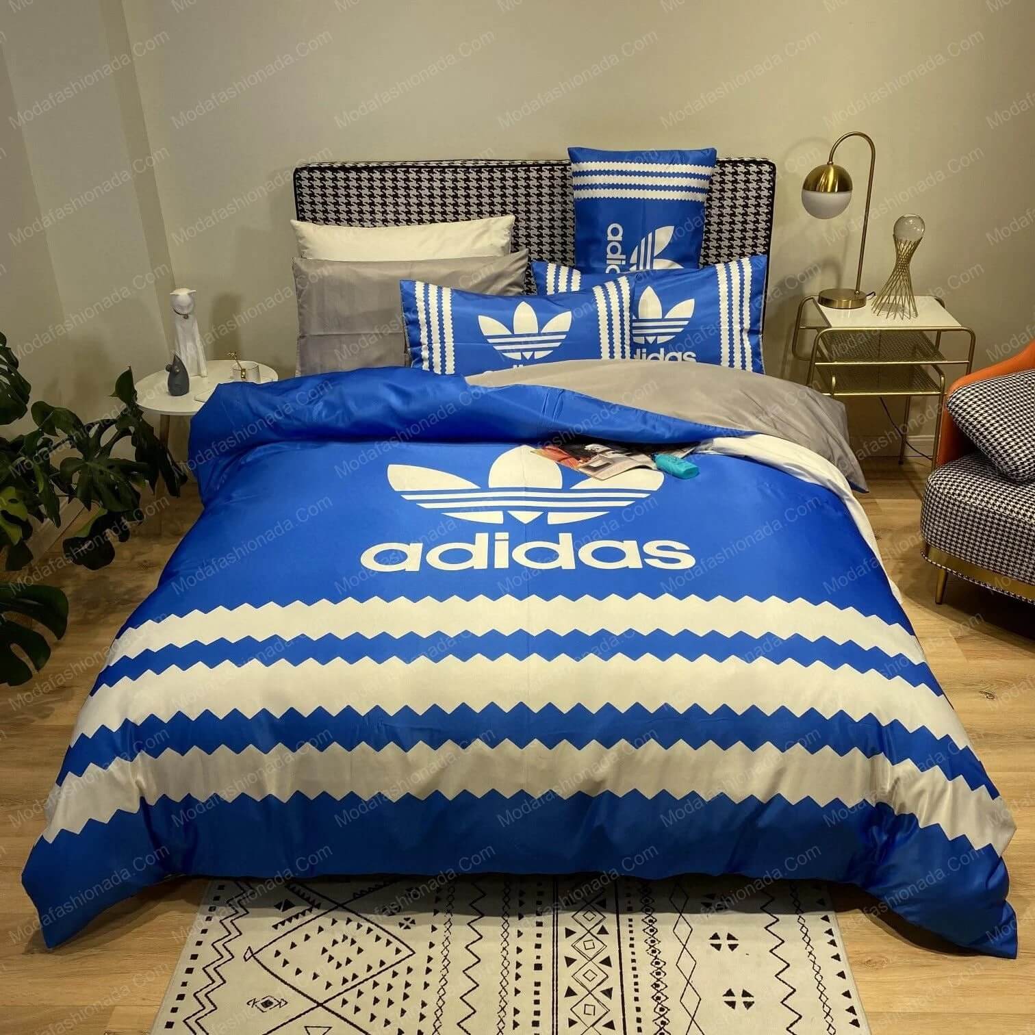 Blue and White Adidas Luxury Brand Bedding Set