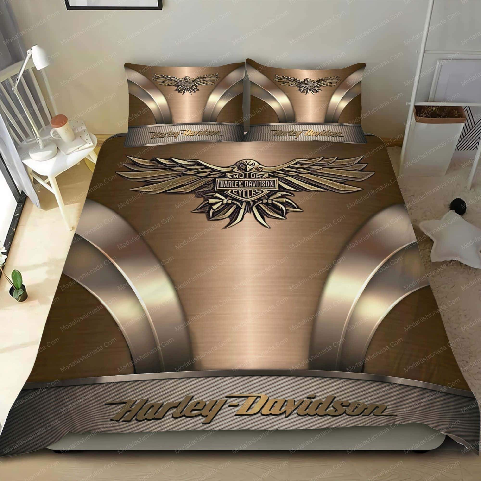 Harley Davidson Eagle Brown Background Motorcycles Logo Moto 28 Bedding Set