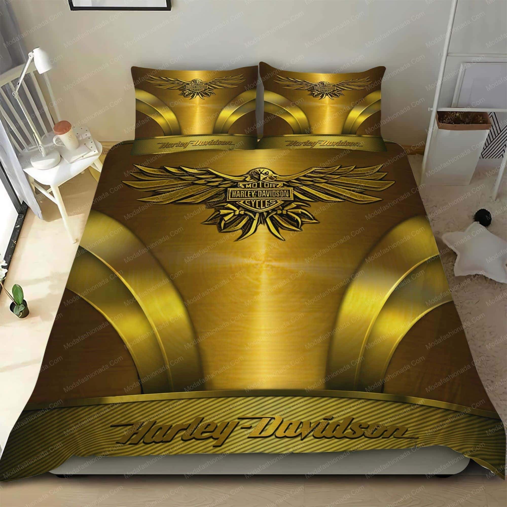 Harley Davidson Eagle Yellow Background Motorcycles Logo Moto 26 Bedding Set