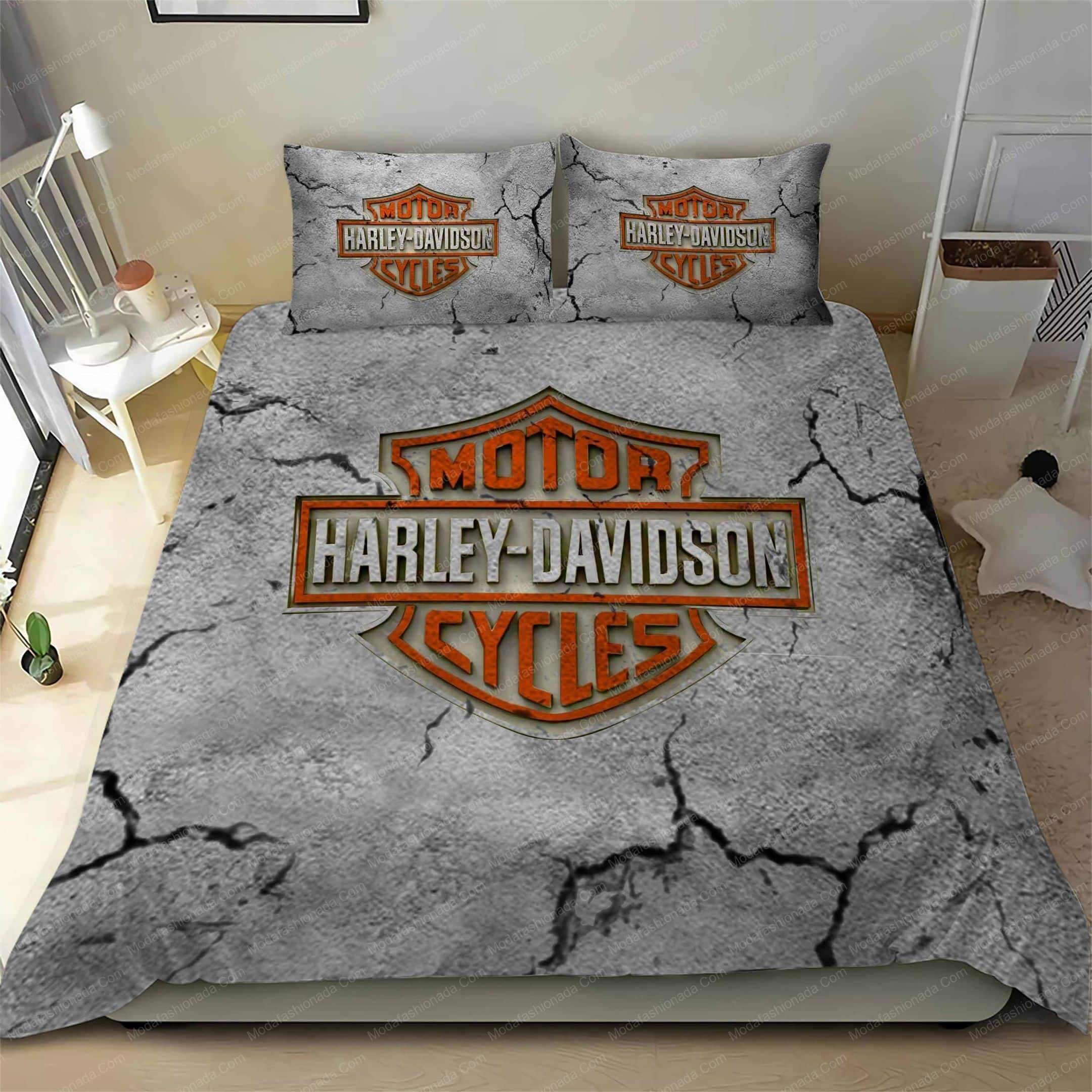 Harley Davidson Gold White Motorcycles Logo 79 Bedding Set