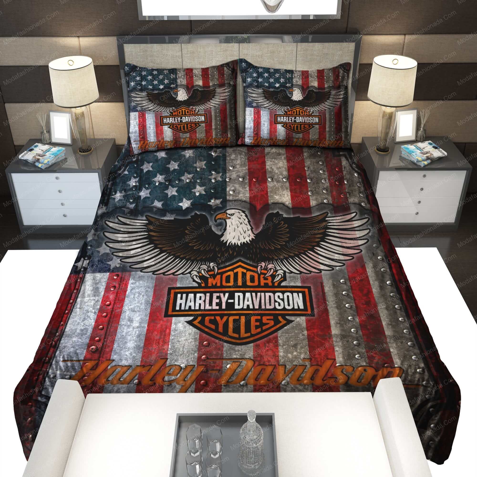 Proud American Flag Eagle Harley Davidson Bedding Sets