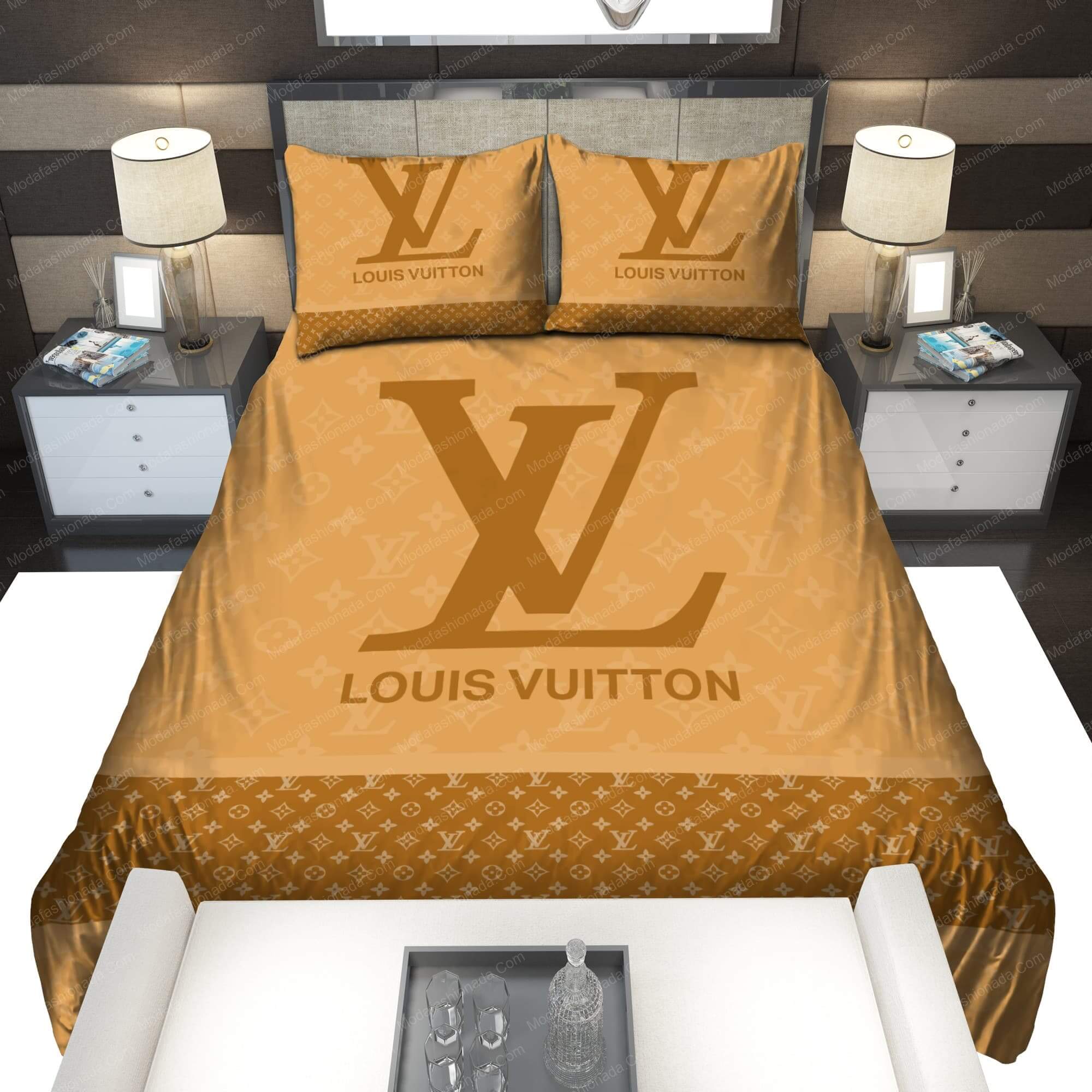 Brown LV Logo Luxury Bedding Sets