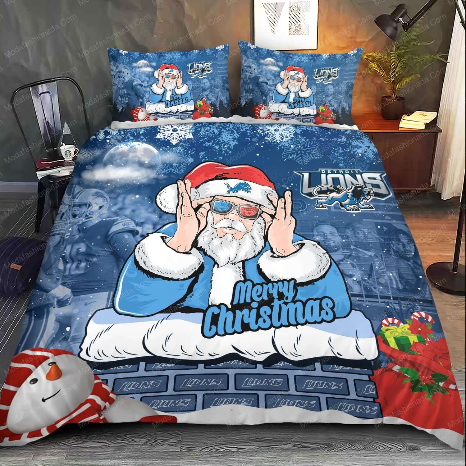Detroit Lions Christmas Santa Claus Bedding Sets