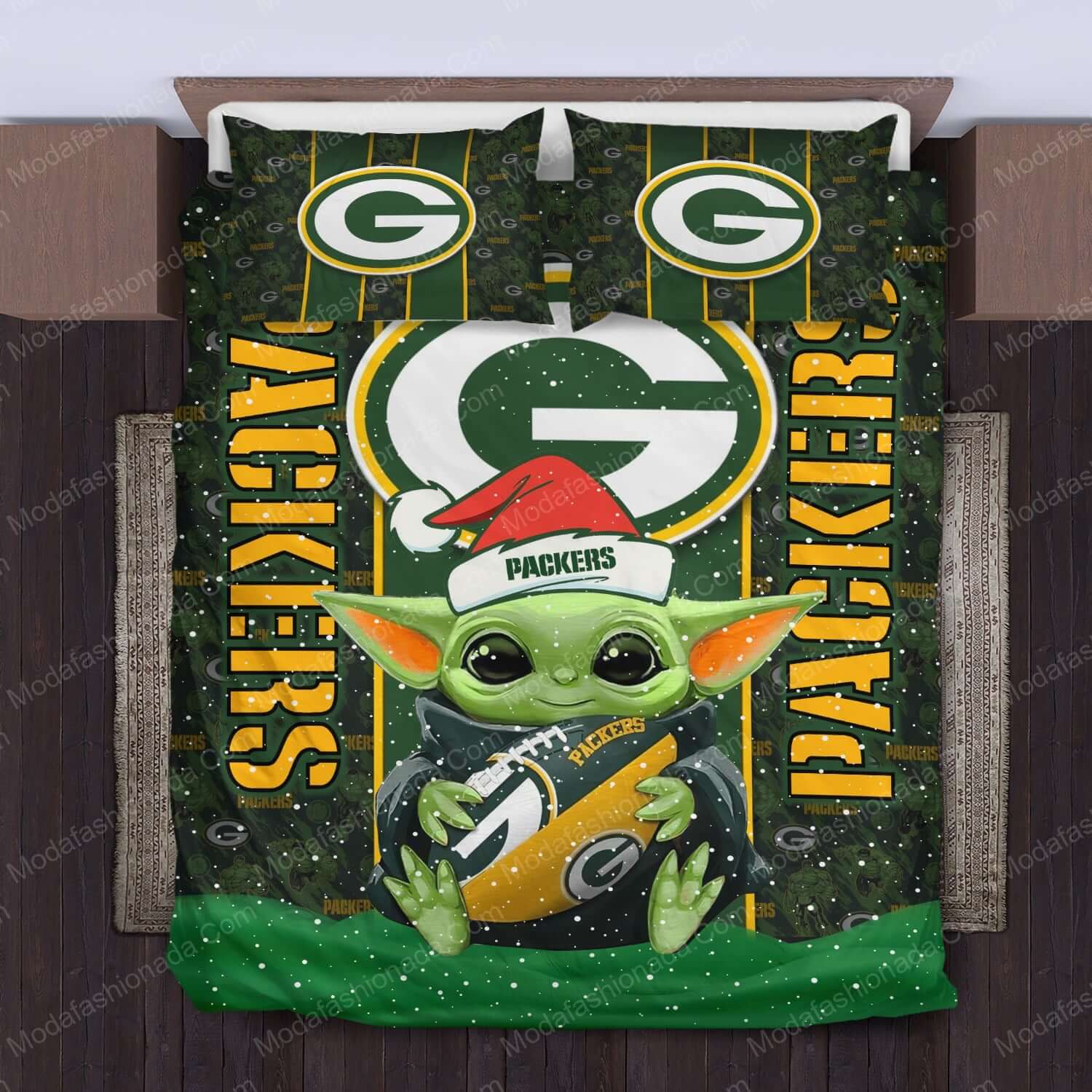 Baby Yoda NFL Green Bay Packers Logo Christmas Bedding Sets - Modafashionada.Com