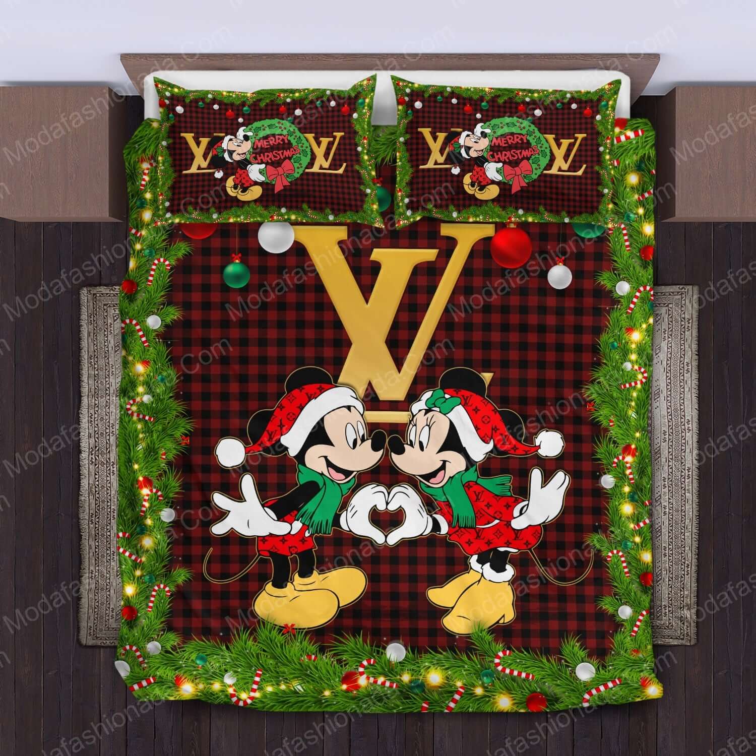 Christmas Mickey And Minnie LV Bed Sets Bedding Sets