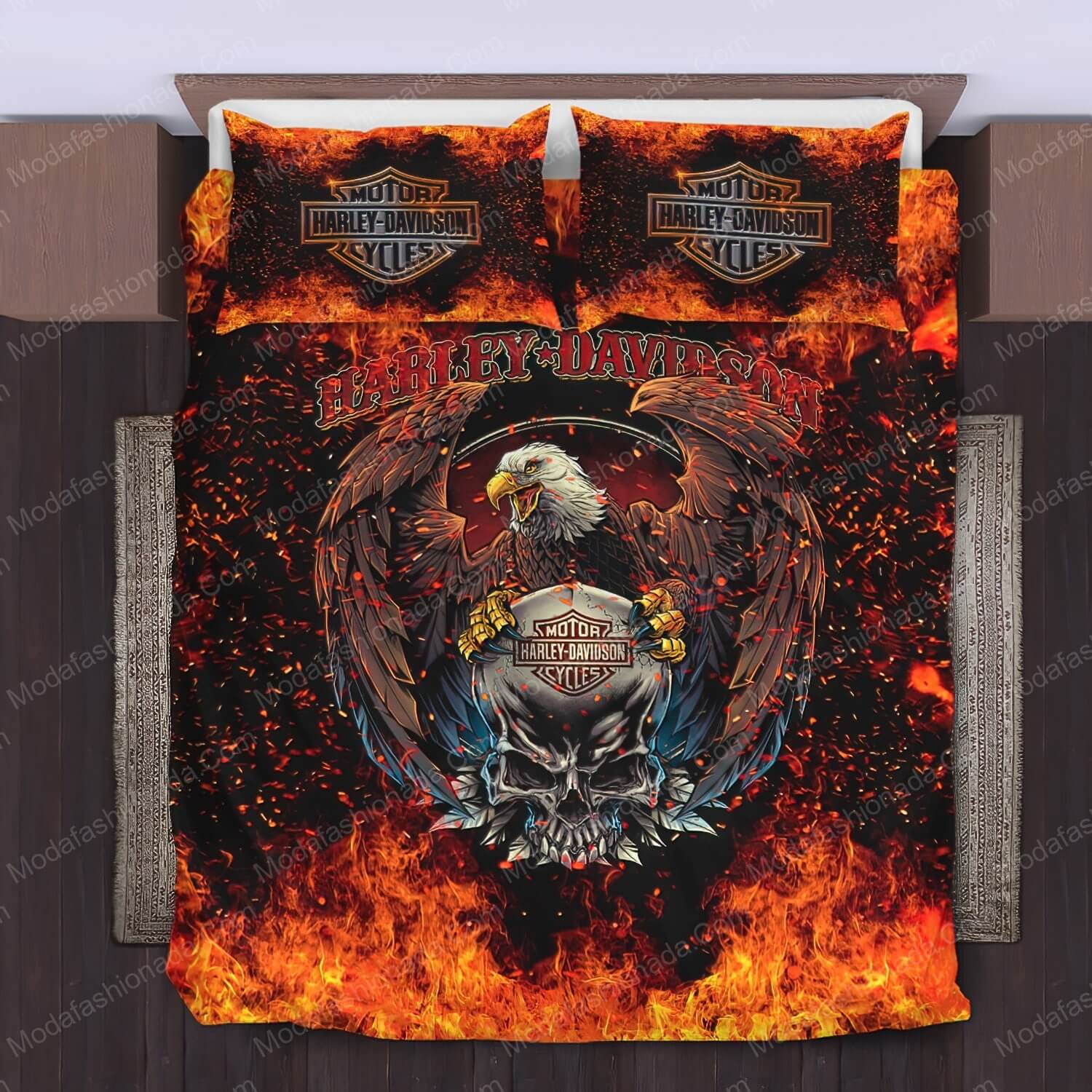Fire Eagle With Skull Harley Davidson Bed Sets Bedding Sets