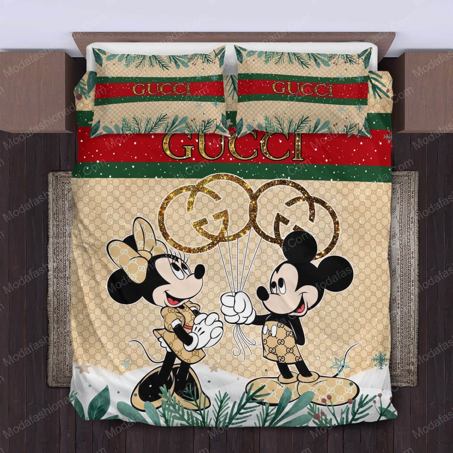 Gucci Couple Disney Mickey Christmas Bed Sets Bedding Sets - Modafashionada.Com
