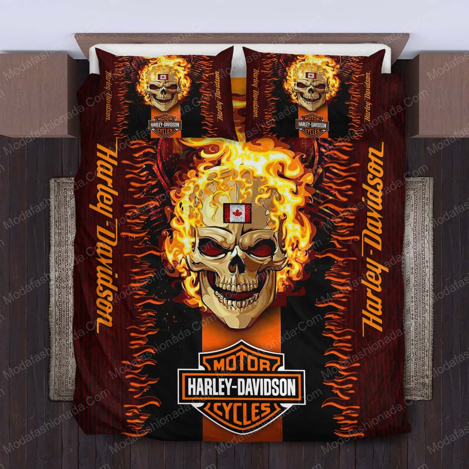 Harley Davidson Skull Fire Canadian Flag Bed Sets Bedding Sets