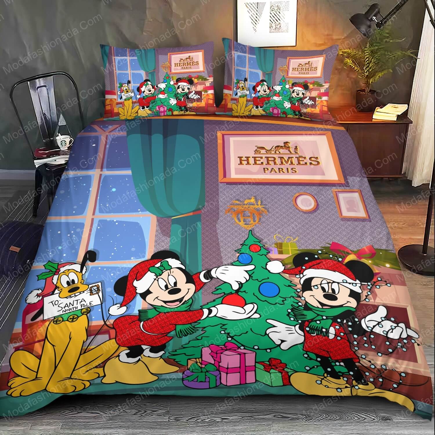 Mickey And Minnie Hermès Merry Christmas Bed Sets Bedding Sets - Modafashionada.Com Mickey And Minnie Hermès Merry Christmas Bed Sets Bedding Sets - Modafashionada.Com