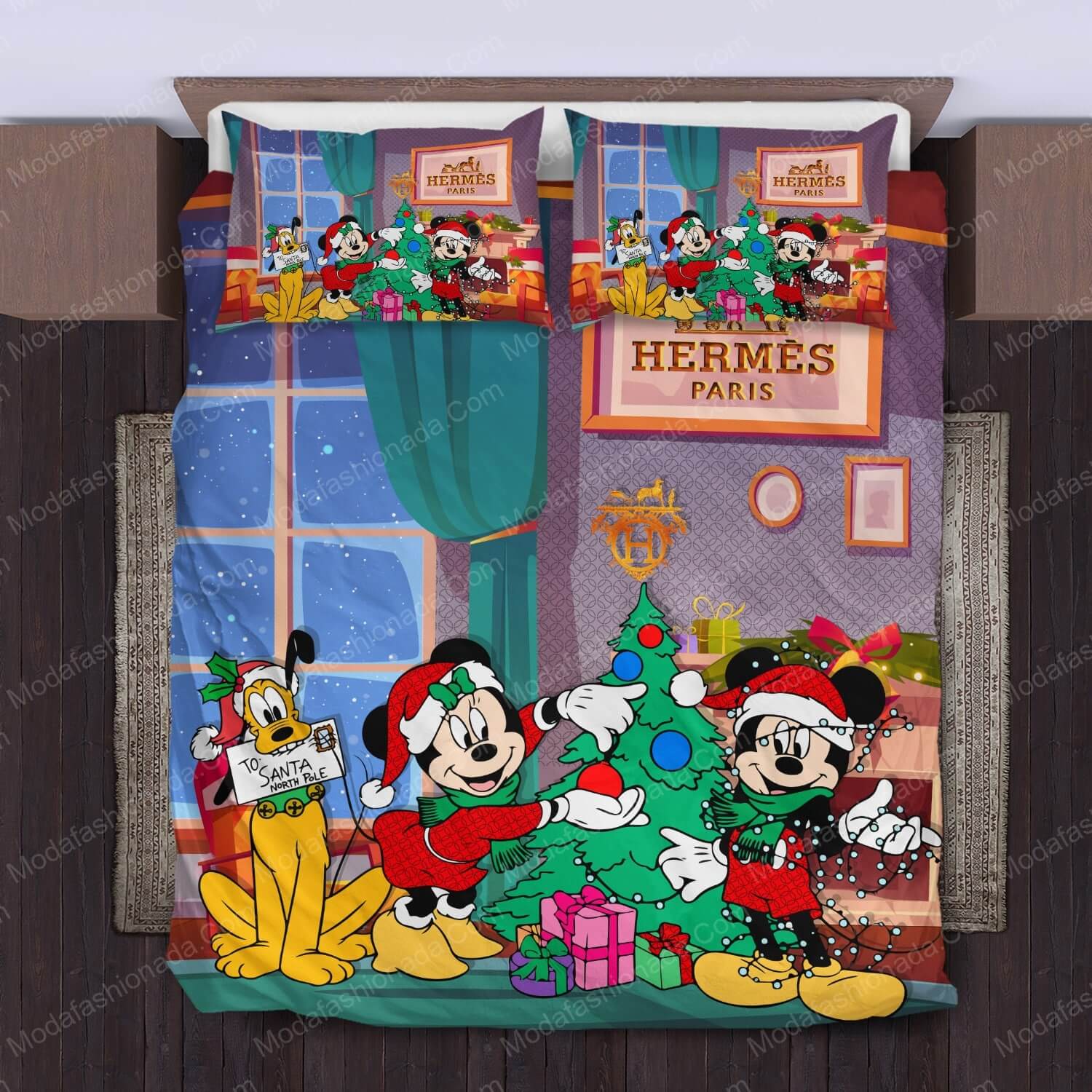 Mickey And Minnie Hermès Merry Christmas Bed Sets Bedding Sets - Modafashionada.Com