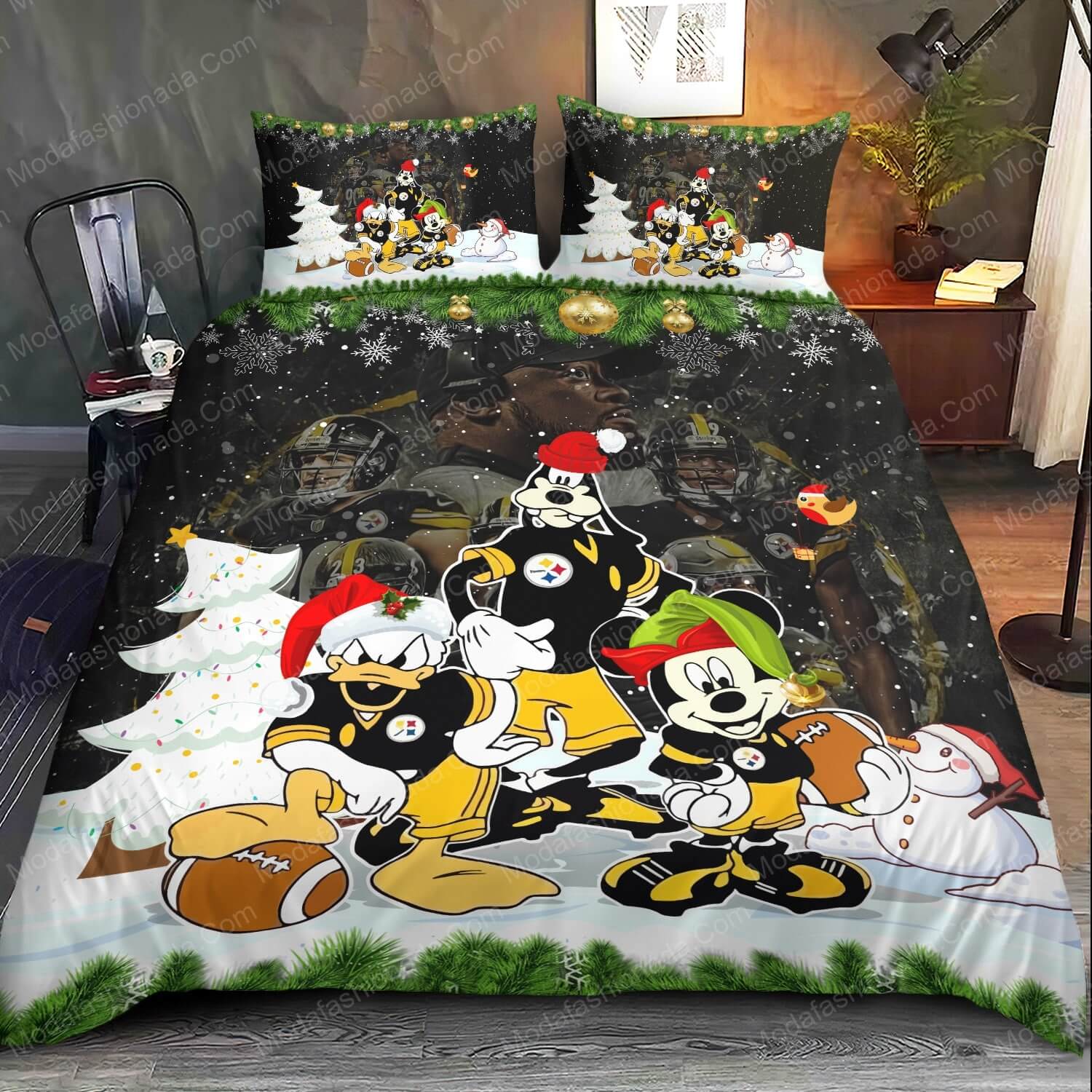 Mickey, Donald, Goofy NFL Pittsburgh Steelers Christmas Bed Sets Bedding Sets - Modafashionada.Com