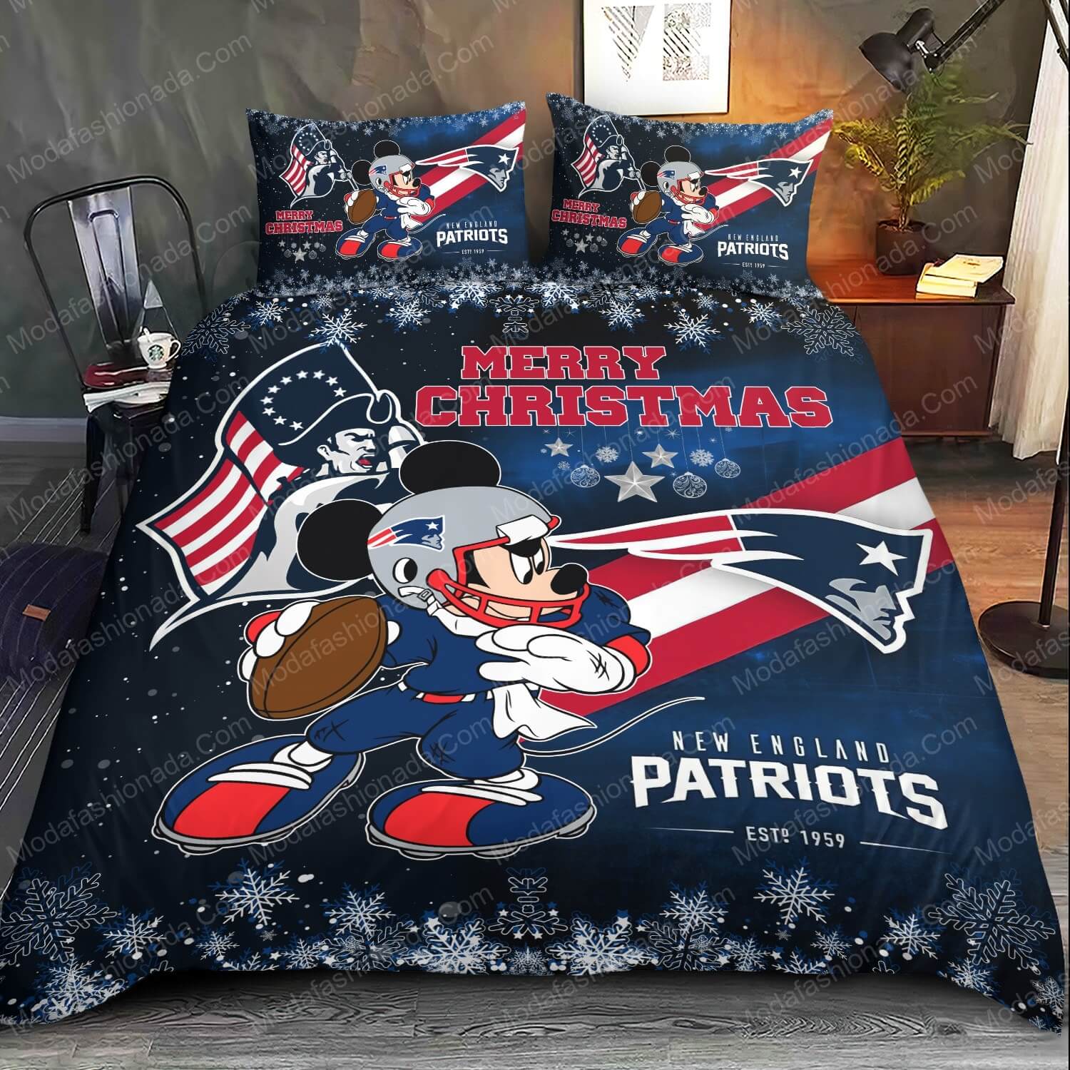 Mickey Mouse NFL New England Patriots Christmas Bed Sets Bedding Sets - Modafashionada.Com