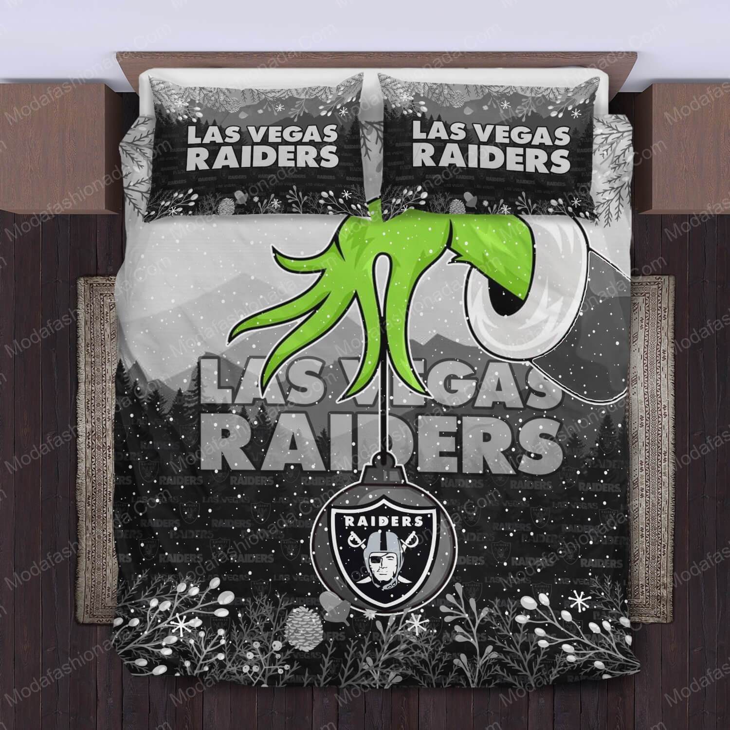 NFL Las Vegas Raiders Logo Christmas Bedding Sets - Modafashionada.Com