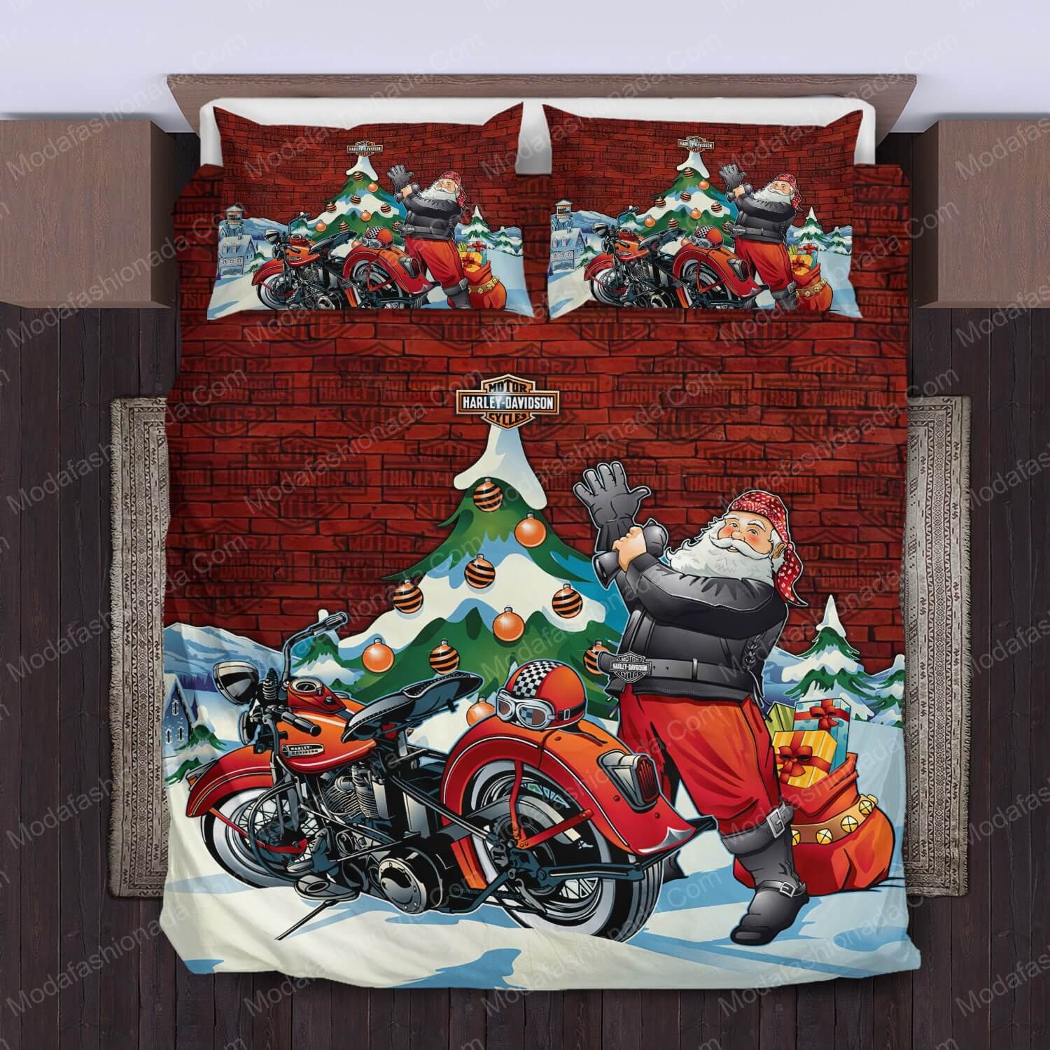 Santa Claus Harley Davidson Merry Christmas Bed Sets Bedding Sets - Modafashionada.Com