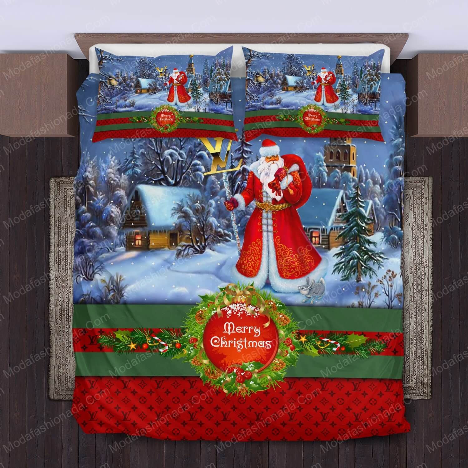Santa Claus Louis Vuitton Merry Christmas Bedding Sets - Modafashionada.Com