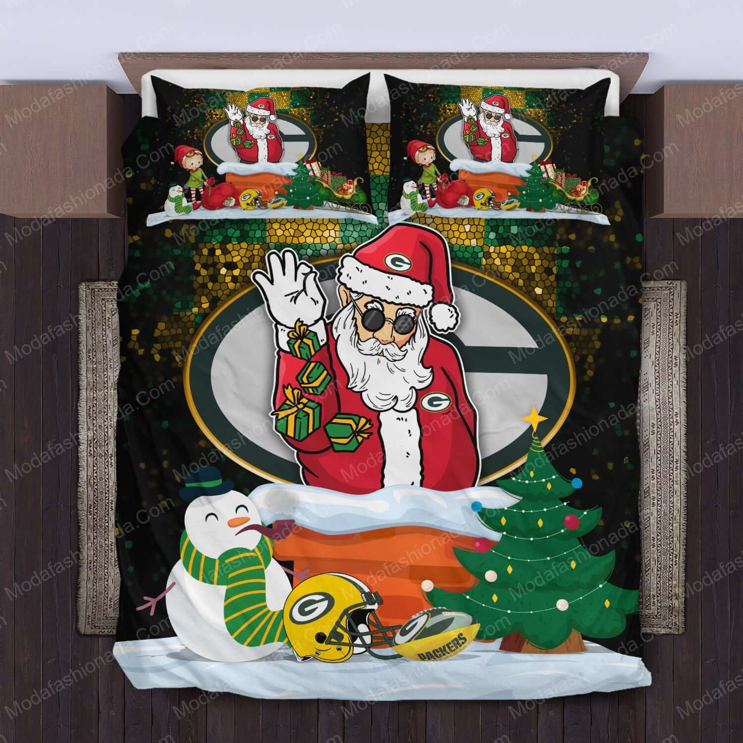 Santa Claus NFL Green Bay Packers Christmas Bed Sets Bedding Sets - Modafashionada.Com