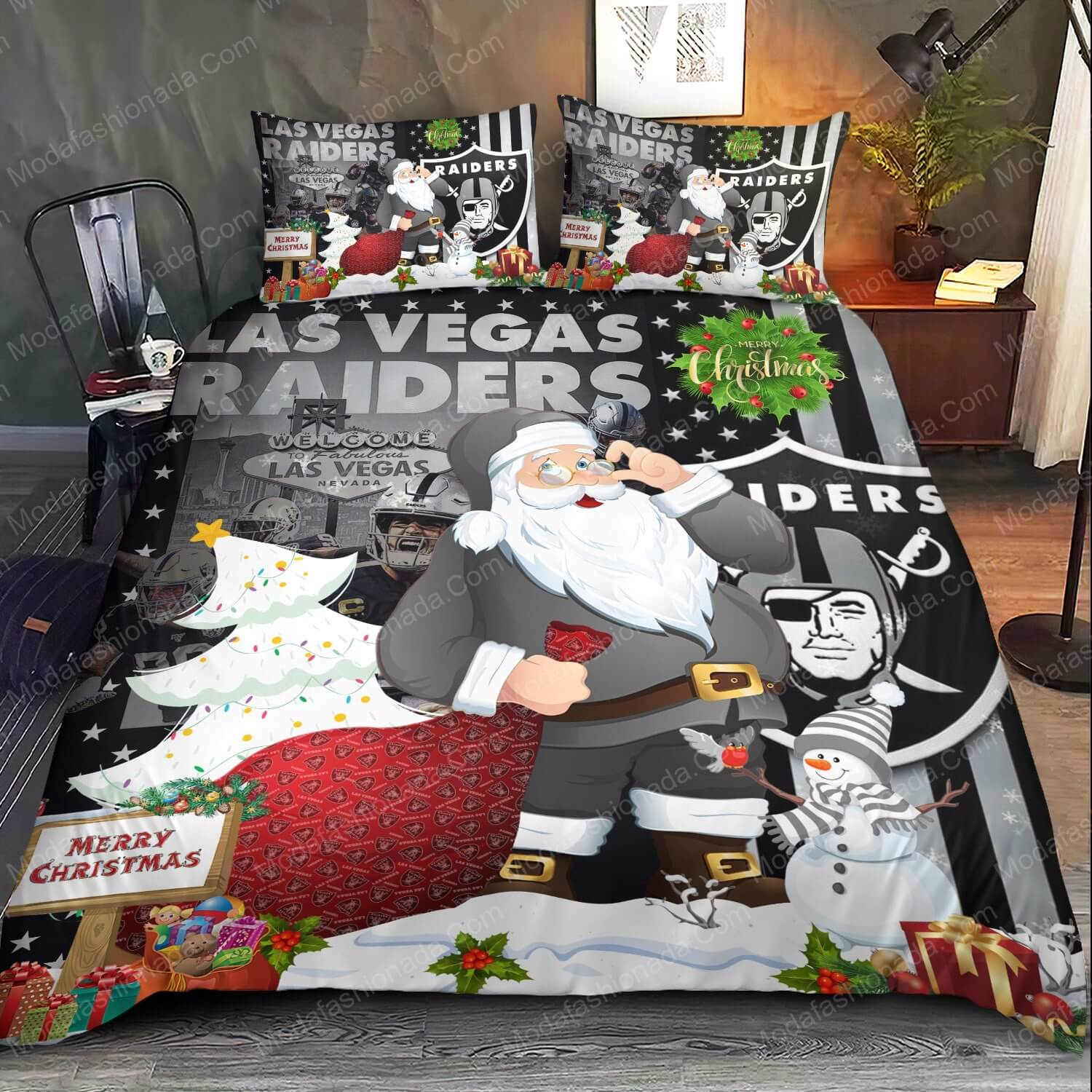 Santa Claus NFL Las Vegas Raiders Christmas Bed Sets Bedding Sets - Modafashionada.Com