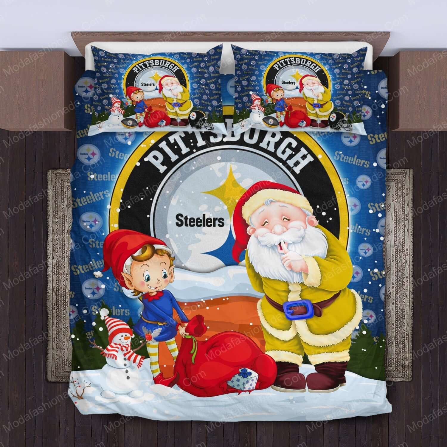 Santa Claus NFL Pittsburgh Steelers Christmas Bed Sets Bedding Sets - Modafashionada.Com