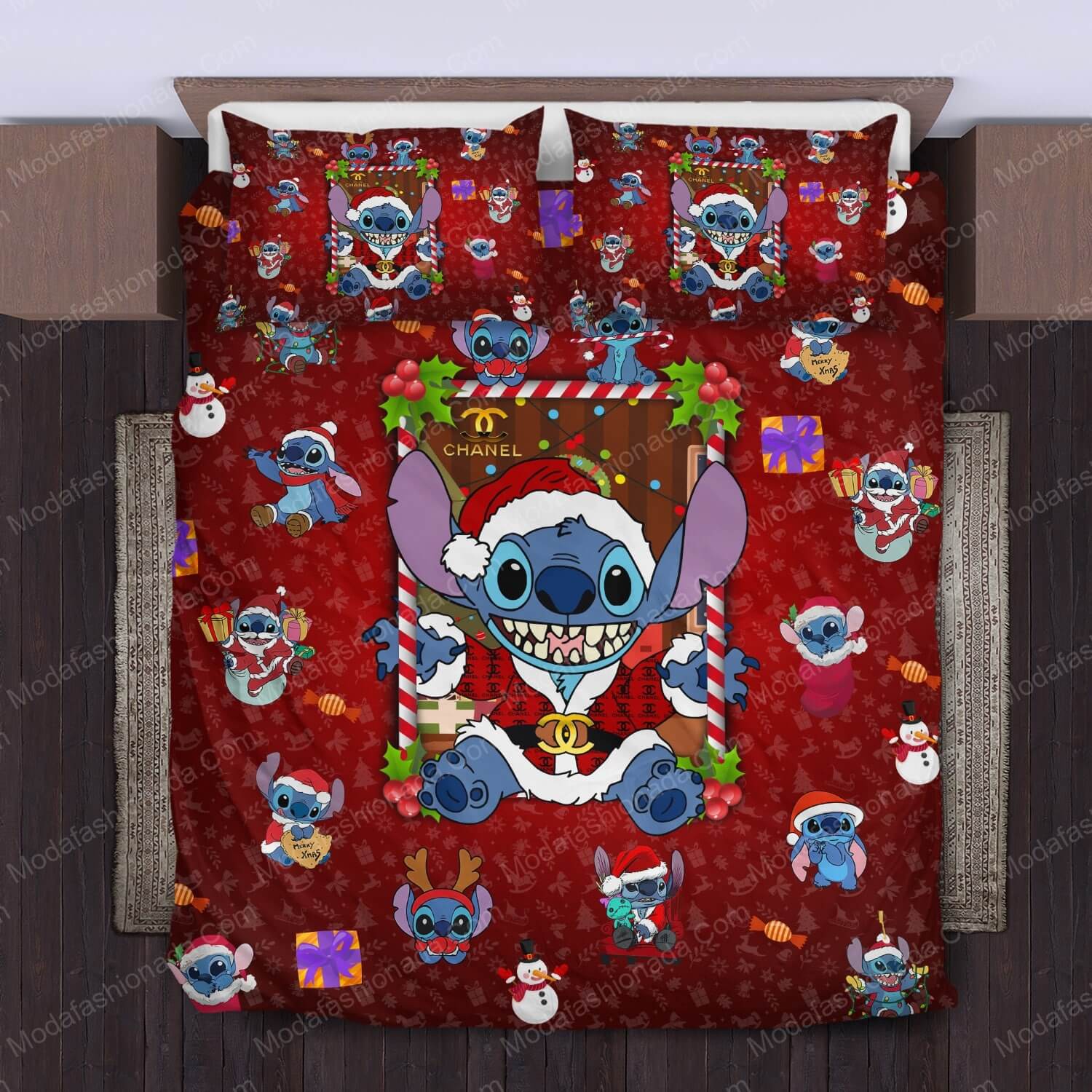 Stitch Chanel Merry Christmas Bed Sets Bedding Sets - Modafashionada.Com