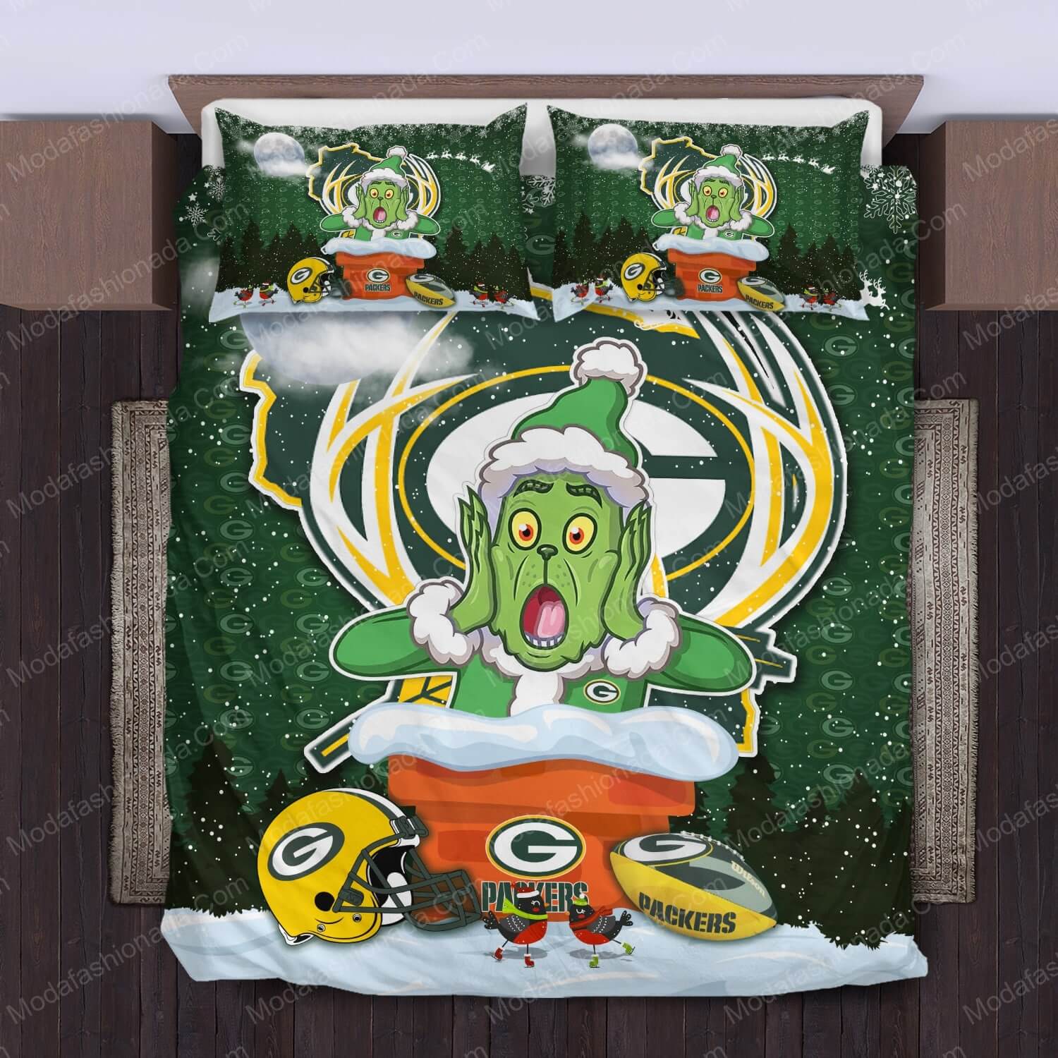 The Grinch NFL Green Bay Packers Christmas Bed Sets Bedding Sets - Modafashionada.Com