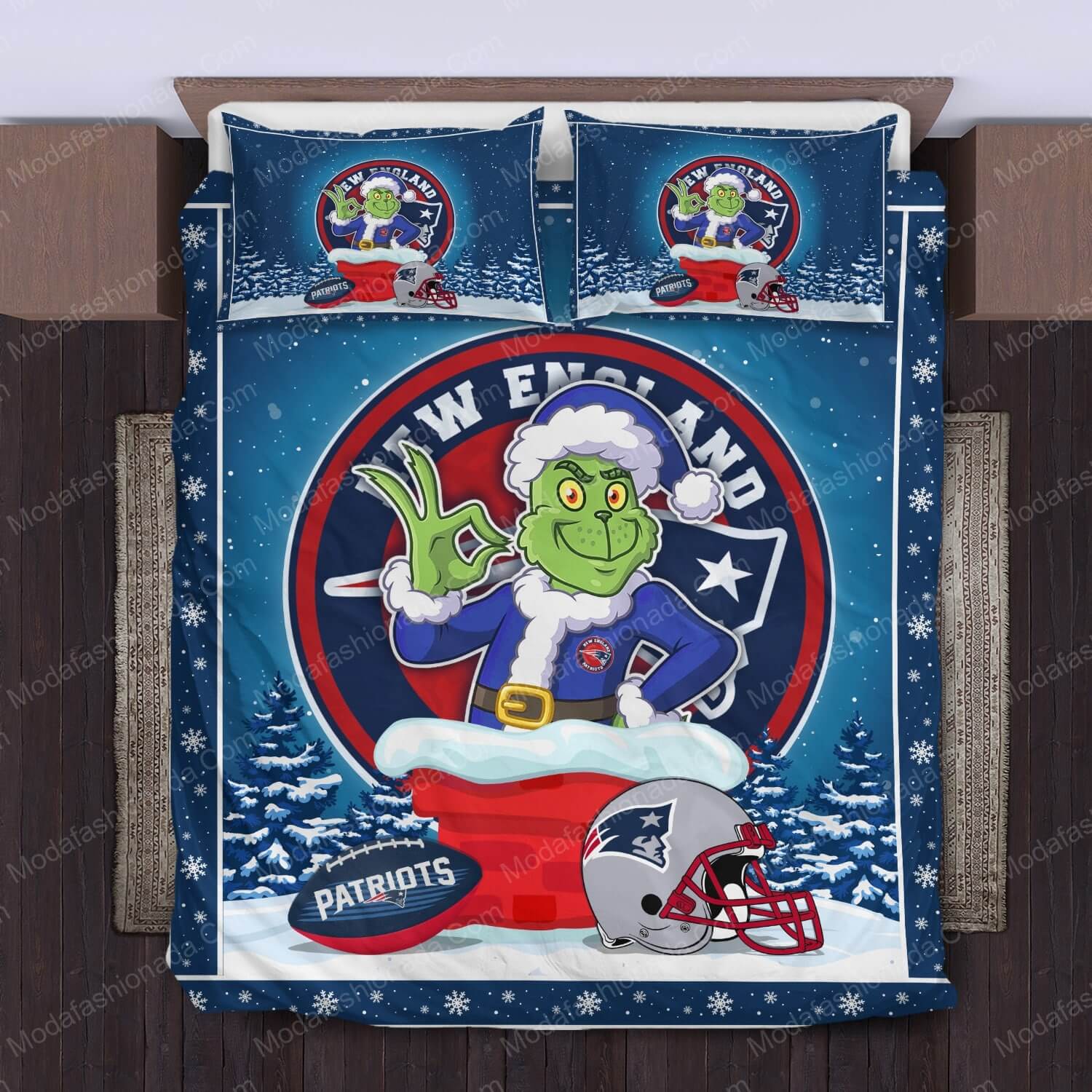 The Grinch NFL New England Patriots Christmas Bed Sets Bedding Sets - Modafashionada.Com