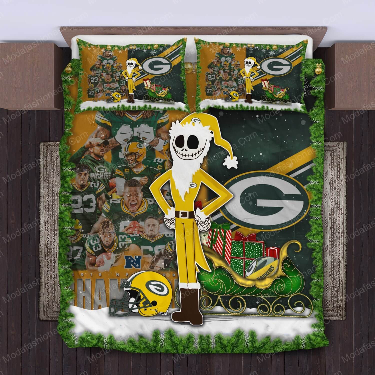 The Nightmare Before Christmas Green Bay Packers Christmas Bed Sets Bedding Sets - Modafashionada.Com