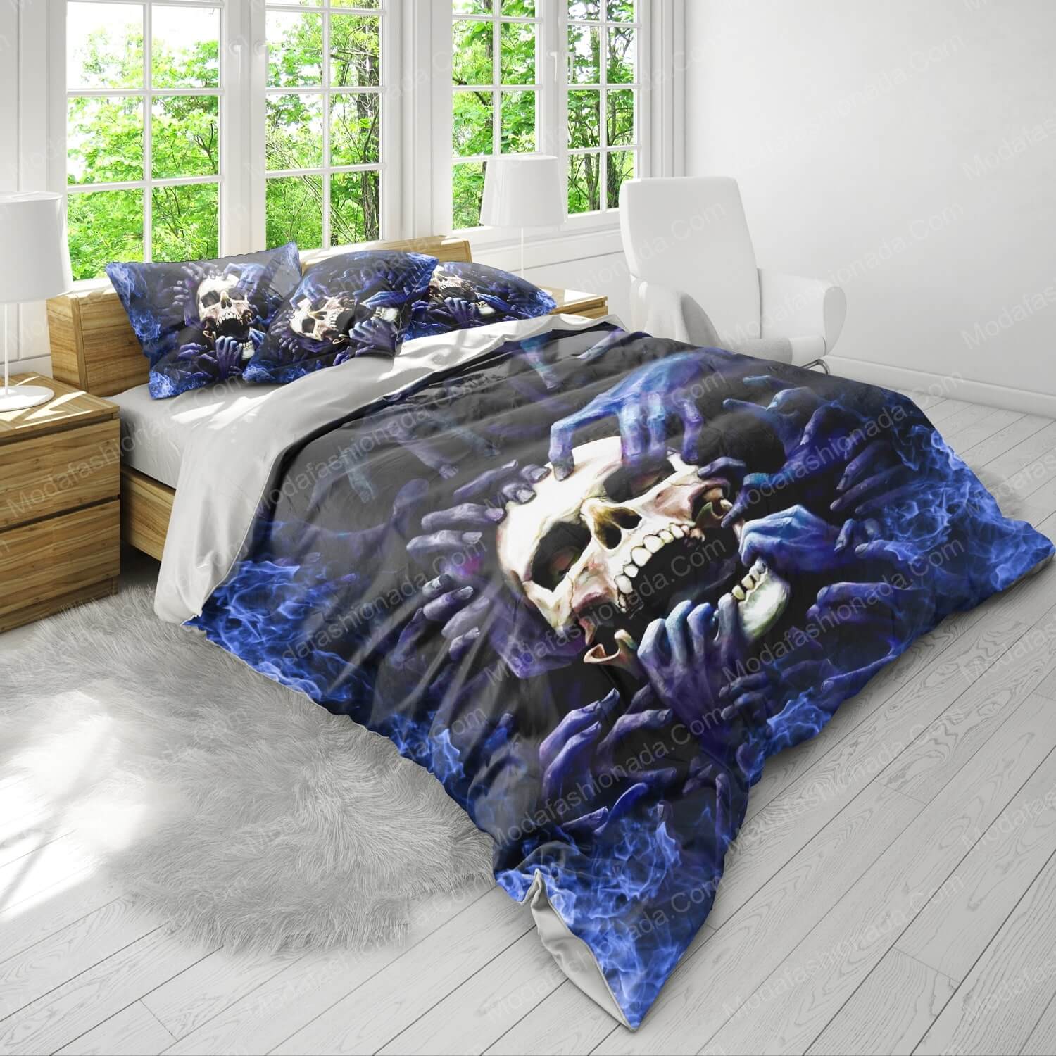 Blue Flame Skeleton Skull Bed Sets Bedding Sets - Modafashionada.Com Blue Flame Skeleton Skull Bed Sets Bedding Sets - Modafashionada.Com