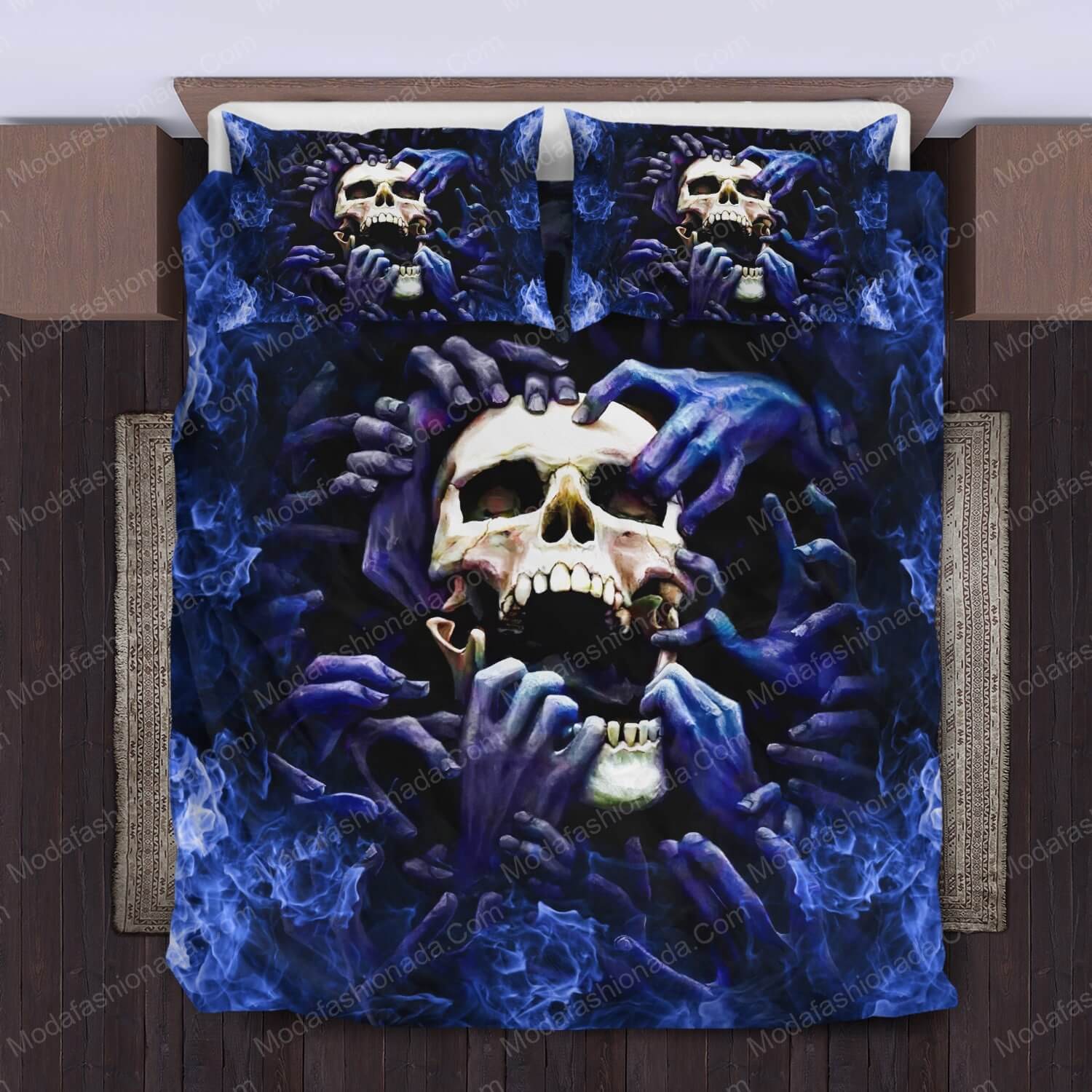 Blue Flame Skeleton Skull Bed Sets Bedding Sets - Modafashionada.Com