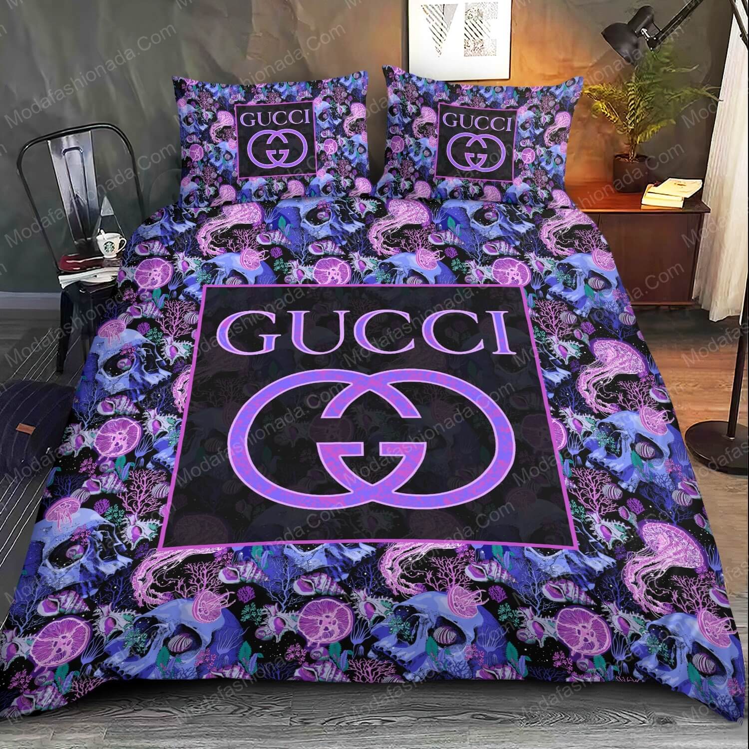 Gucci Pattern Violet Skull Bed Sets Bedding Sets - Modafashionada.Com Gucci Pattern Violet Skull Bed Sets Bedding Sets - Modafashionada.Com