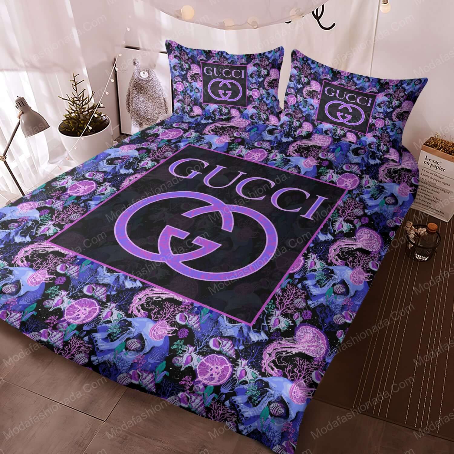 Gucci Pattern Violet Skull Bed Sets Bedding Sets - Modafashionada.Com Gucci Pattern Violet Skull Bed Sets Bedding Sets - Modafashionada.Com