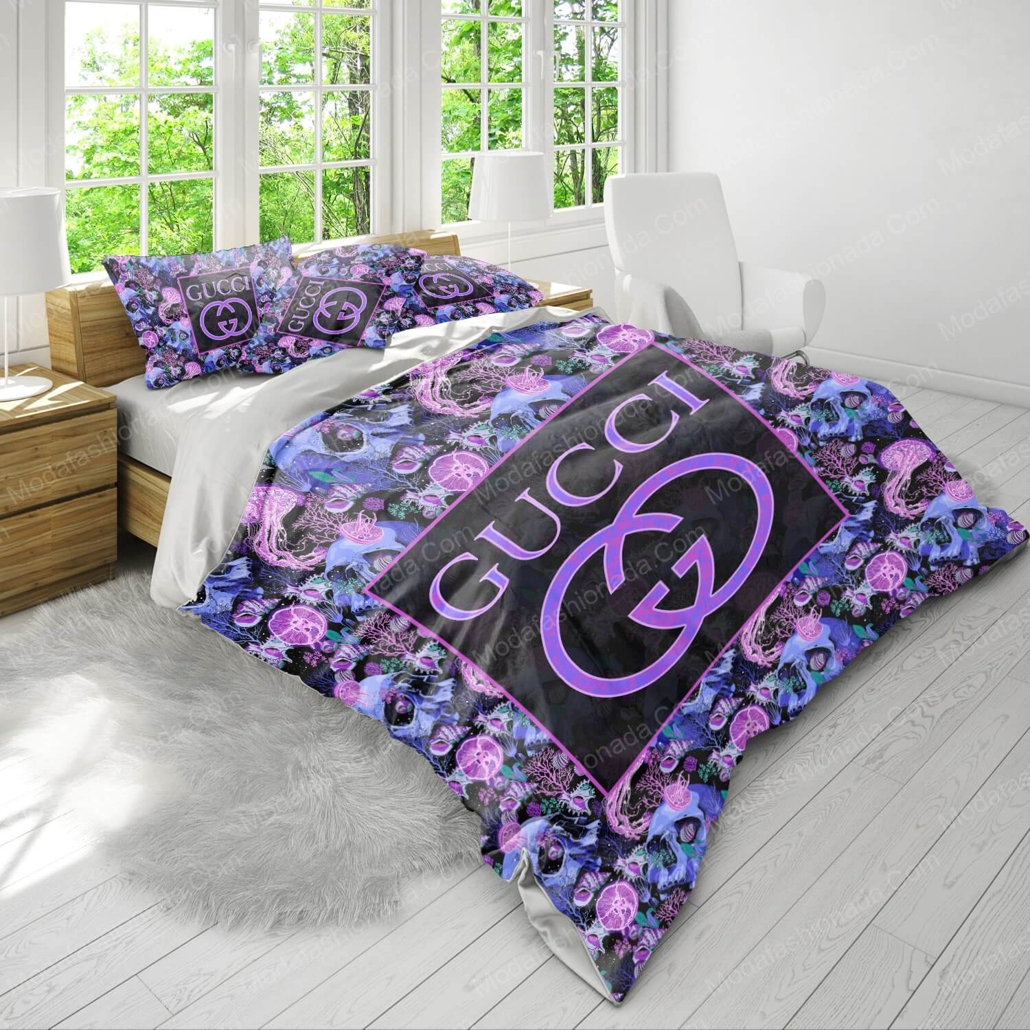 Gucci Pattern Violet Skull Bed Sets Bedding Sets - Modafashionada.Com Gucci Pattern Violet Skull Bed Sets Bedding Sets - Modafashionada.Com