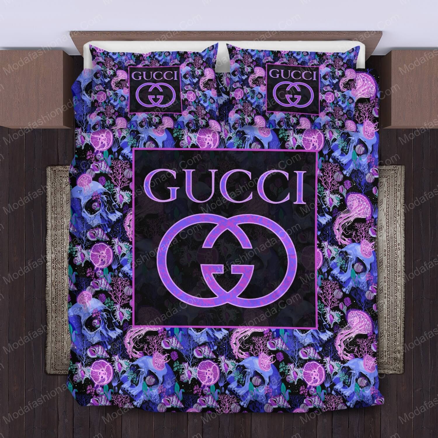 Gucci Pattern Violet Skull Bed Sets Bedding Sets - Modafashionada.Com