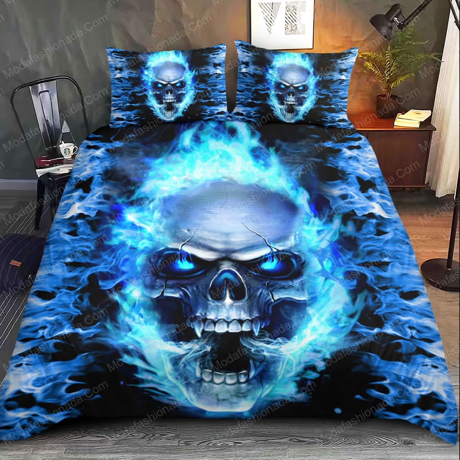 Skull Fury Blue Fire Bed Sets Bedding Sets - Modafashionada.Com Skull Fury Blue Fire Bed Sets Bedding Sets - Modafashionada.Com