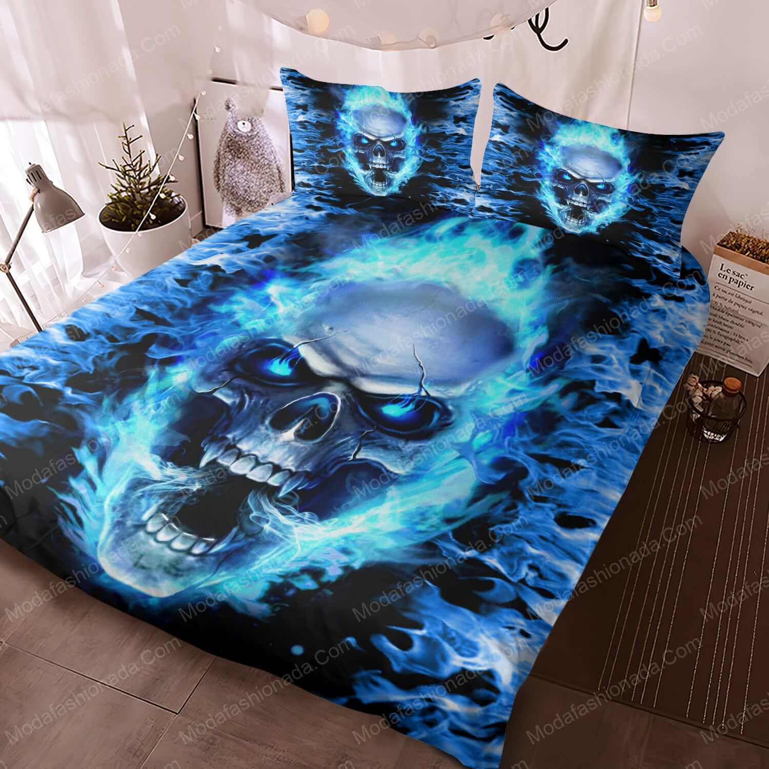 Skull Fury Blue Fire Bed Sets Bedding Sets - Modafashionada.Com Skull Fury Blue Fire Bed Sets Bedding Sets - Modafashionada.Com