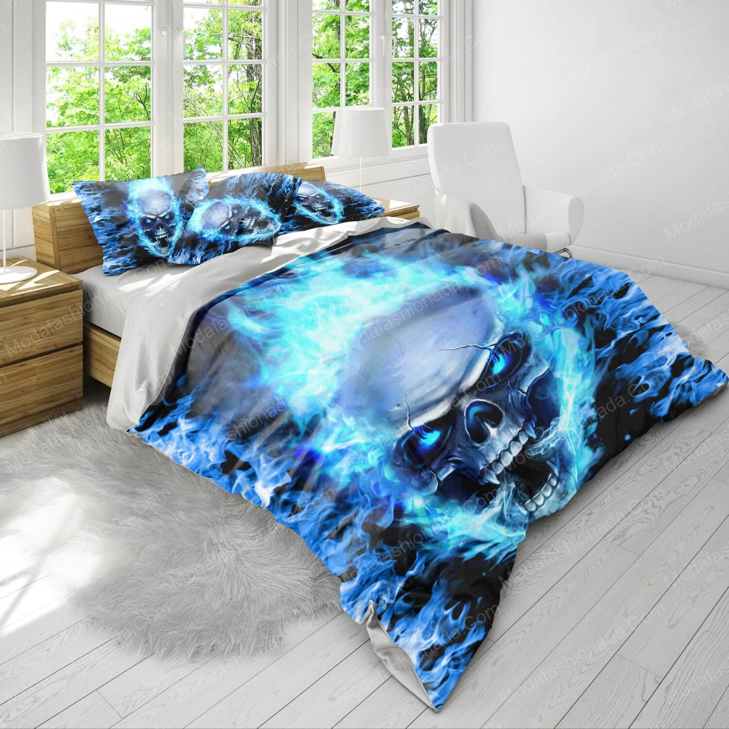 Skull Fury Blue Fire Bed Sets Bedding Sets - Modafashionada.Com Skull Fury Blue Fire Bed Sets Bedding Sets - Modafashionada.Com