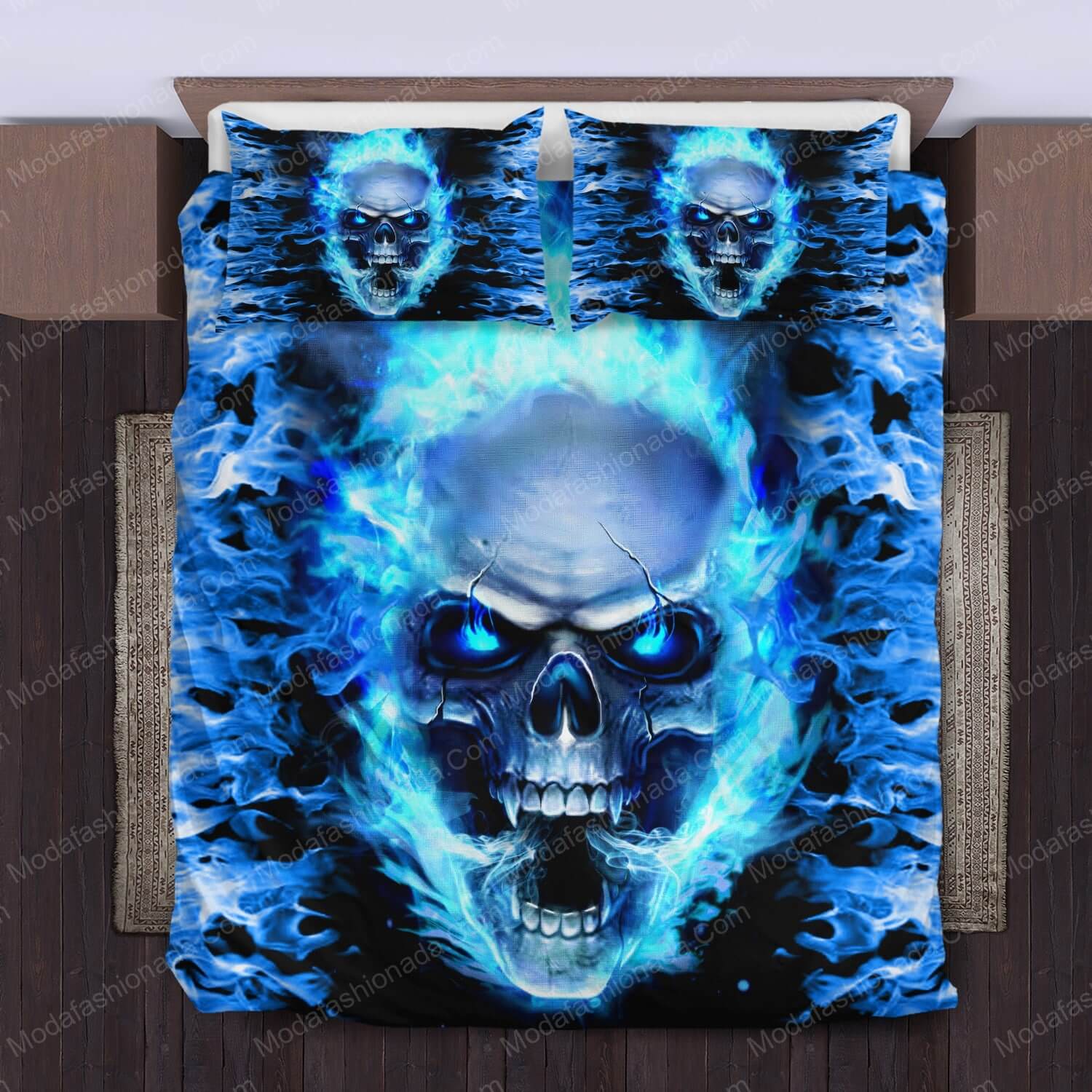 Skull Fury Blue Fire Bed Sets Bedding Sets - Modafashionada.Com
