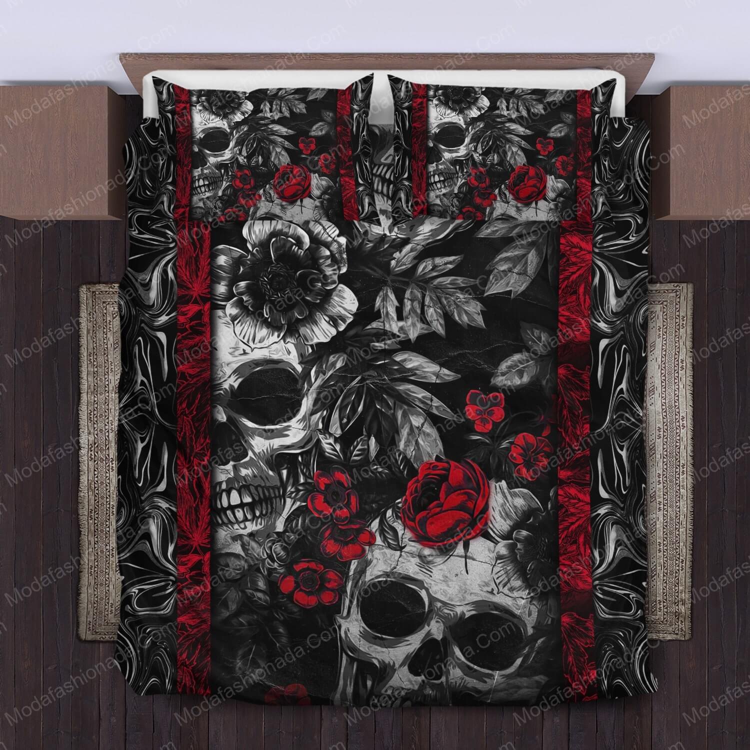 Skull Rose Black Halloween Bed Sets Bedding Sets - Modafashionada.Com