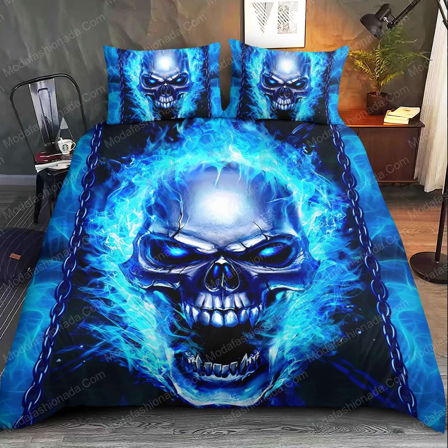 Skull With Blue Flame Halloween Horror Bed Sets Bedding Sets - Modafashionada.Com Skull With Blue Flame Halloween Horror Bed Sets Bedding Sets - Modafashionada.Com