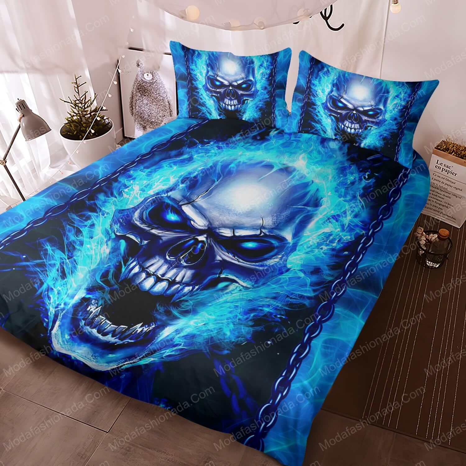 Skull With Blue Flame Halloween Horror Bed Sets Bedding Sets - Modafashionada.Com Skull With Blue Flame Halloween Horror Bed Sets Bedding Sets - Modafashionada.Com