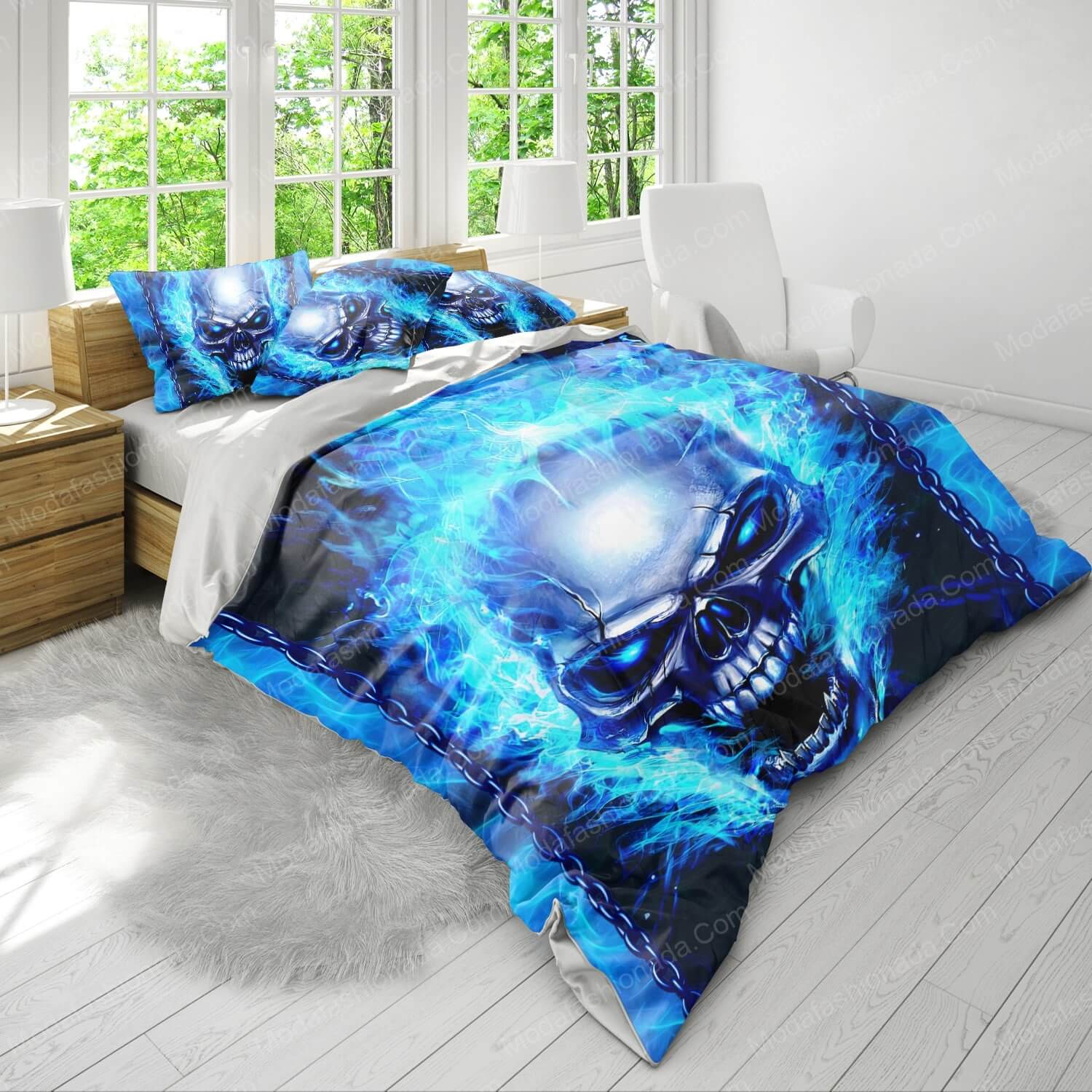 Skull With Blue Flame Halloween Horror Bed Sets Bedding Sets - Modafashionada.Com Skull With Blue Flame Halloween Horror Bed Sets Bedding Sets - Modafashionada.Com