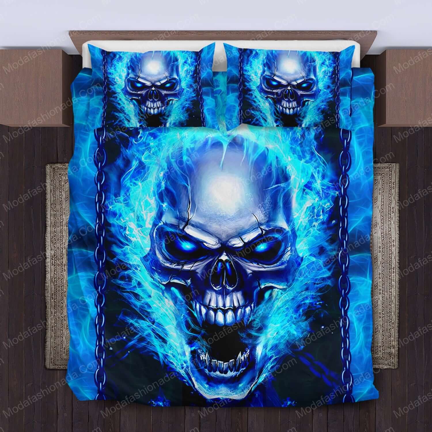 Skull With Blue Flame Halloween Horror Bed Sets Bedding Sets - Modafashionada.Com