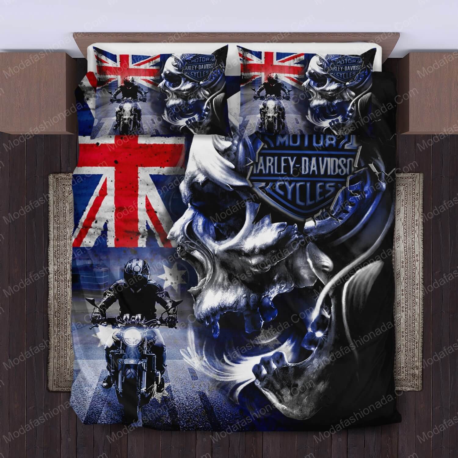 Biker Skull Skeleton Motorcycle Harley-Davidson Bedding Sets - Modafashionada.Com