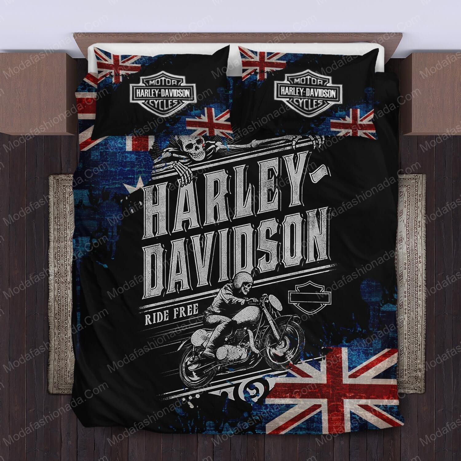 Harley Davidson Ride Free Motorcycle And Australia Flag Bedding Sets - Modafashionada.Com