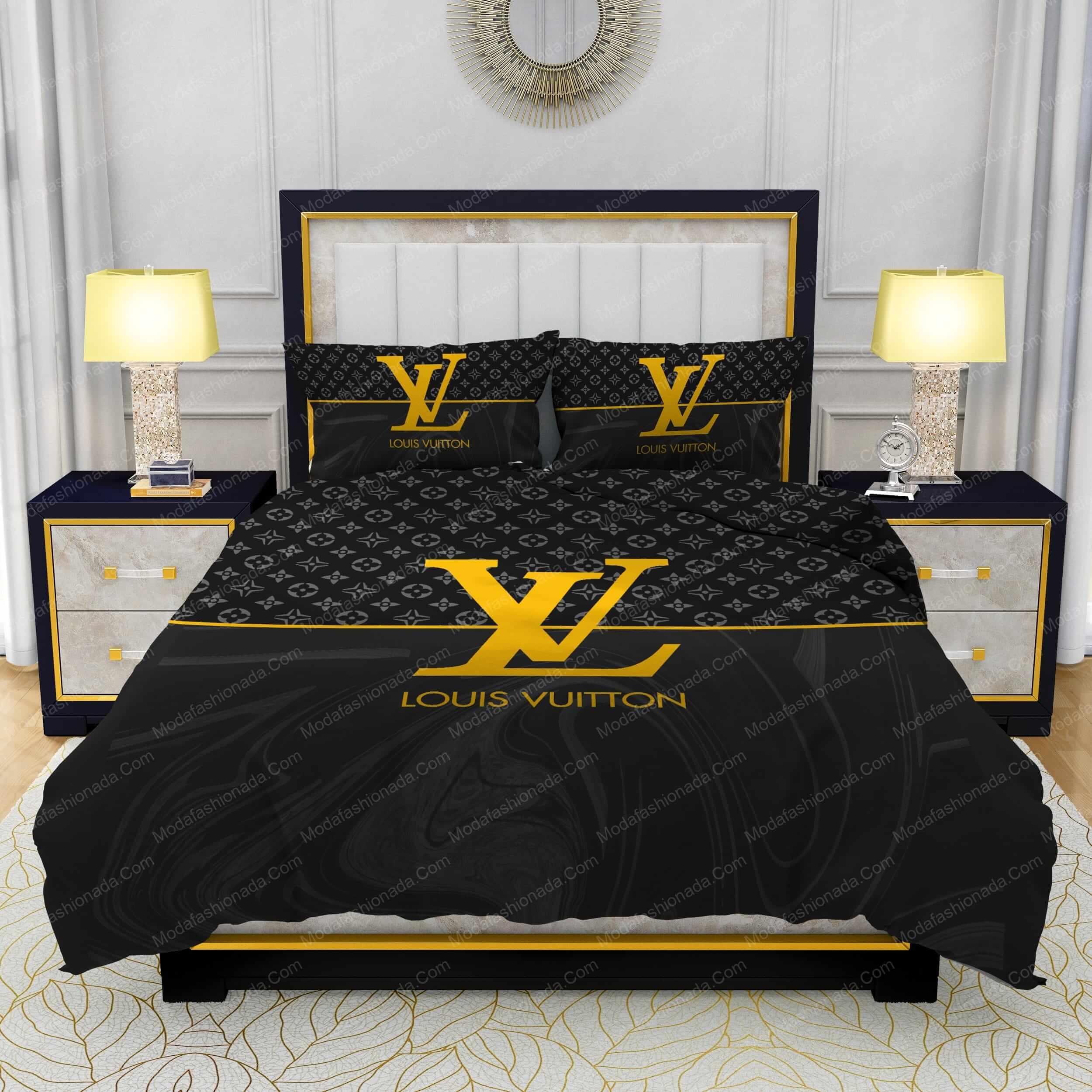 Black  Veinstone And Gold Louis Vuitton Bedding Sets - Modafashionada.Com