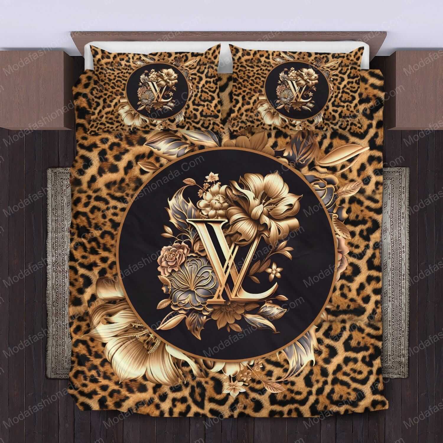 Flowers And Leopard Pattern Louis Vuitton Bed Set - Modafashionada.Com
