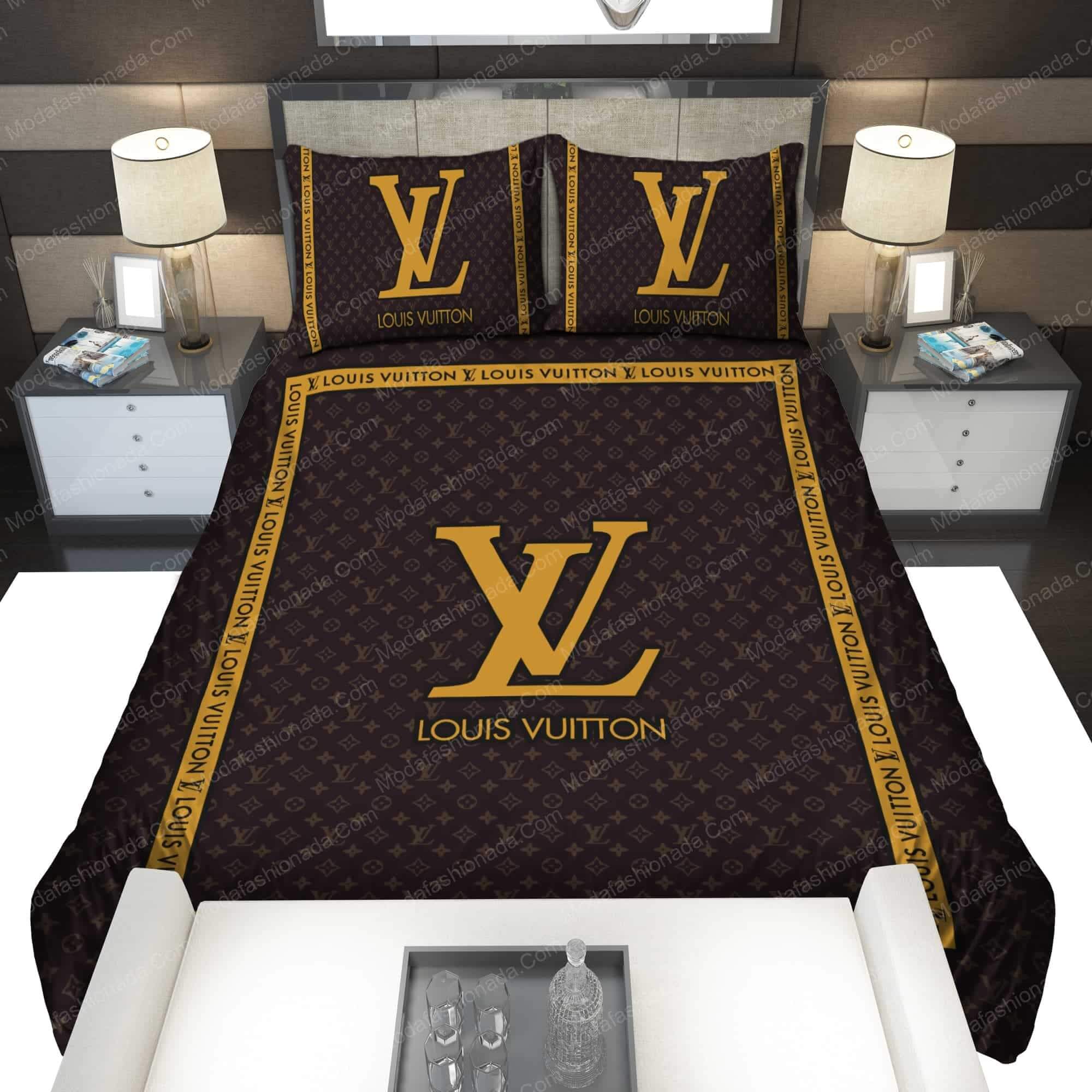 Brown Gold Louis Vuitton Brands Bedding Sets