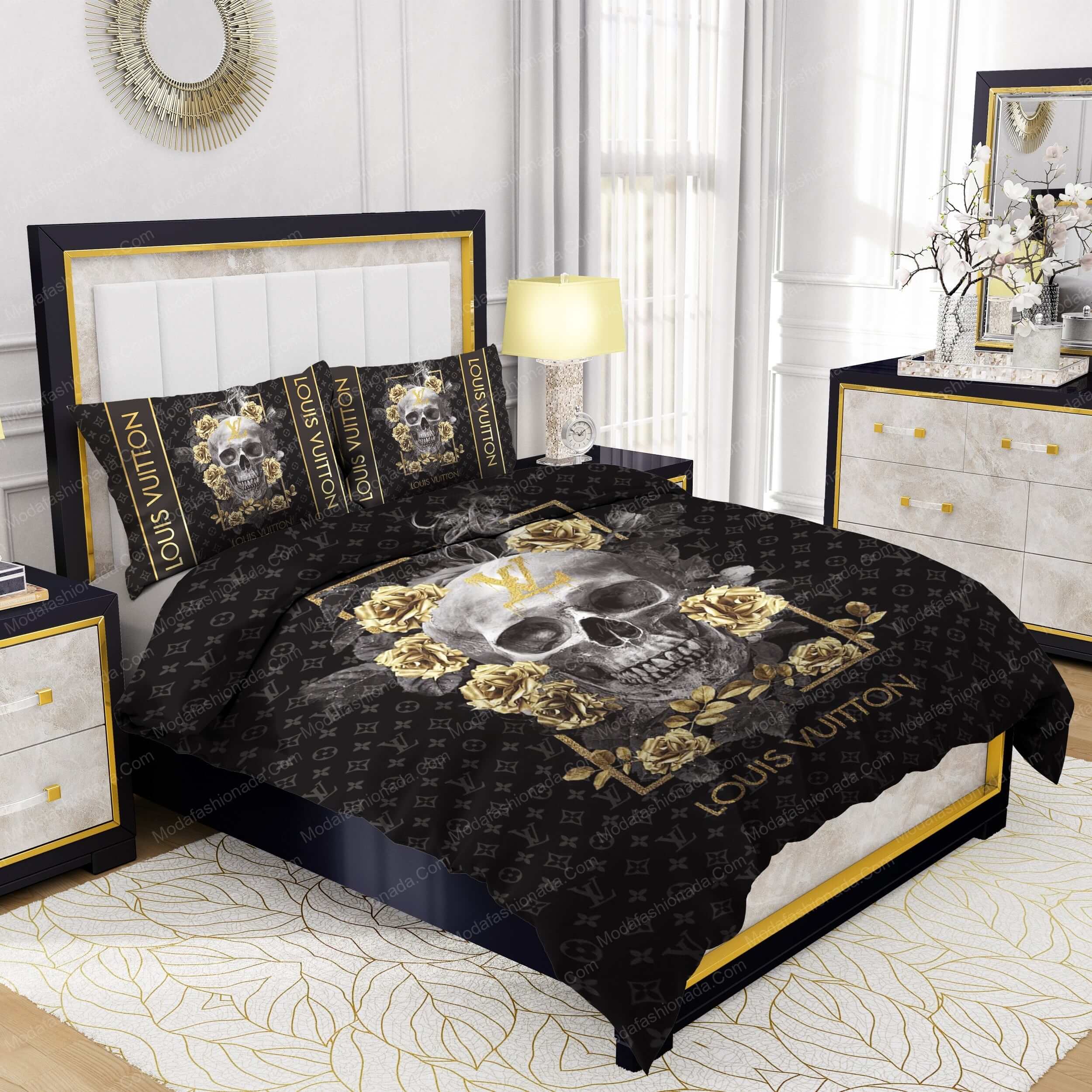 Skull And Yellow rose Louis Vuitton Bedding Sets - Modafashionada.Com Skull And Yellow rose Louis Vuitton Bedding Sets - Modafashionada.Com