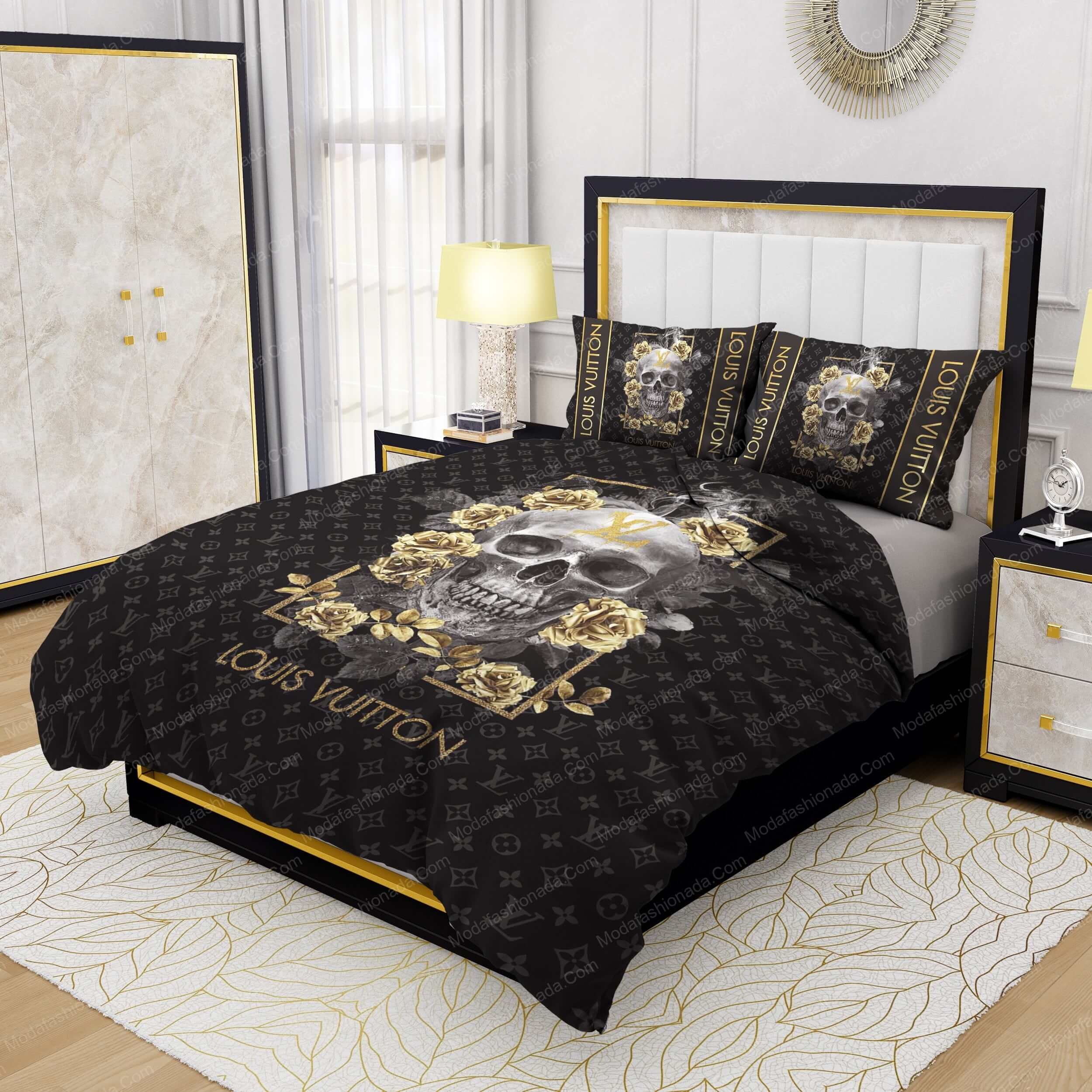 Skull And Yellow rose Louis Vuitton Bedding Sets - Modafashionada.Com Skull And Yellow rose Louis Vuitton Bedding Sets - Modafashionada.Com