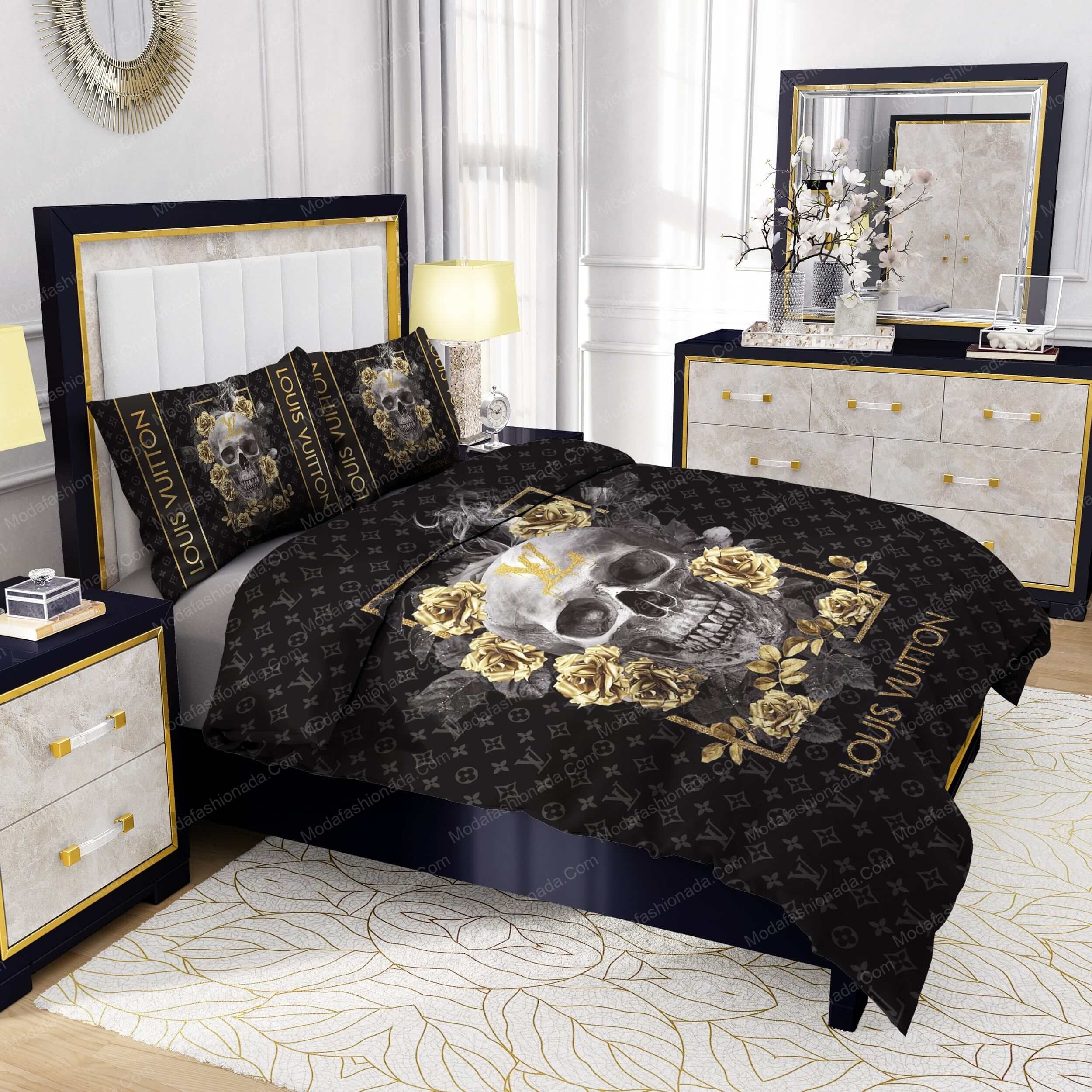 Skull And Yellow rose Louis Vuitton Bedding Sets - Modafashionada.Com Skull And Yellow rose Louis Vuitton Bedding Sets - Modafashionada.Com