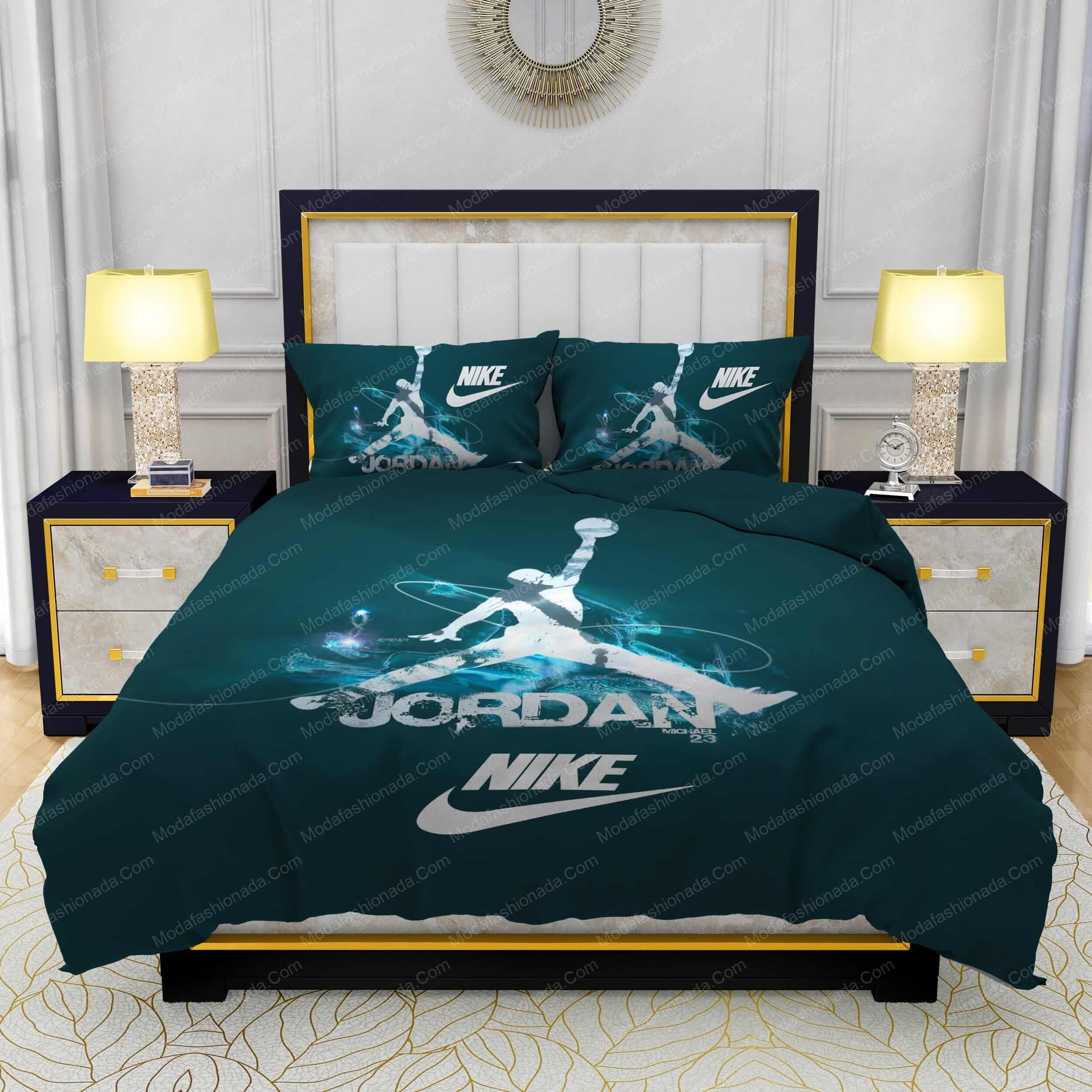 Famous Nike Air Jordan Moss Green Background Bedding Sets - Modafashionada.Com